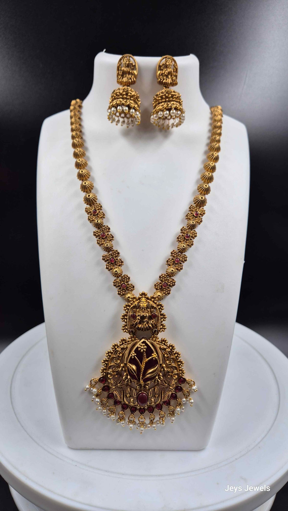 Lakshmi Long Necklace with Ruby & Pearl Pendant Set