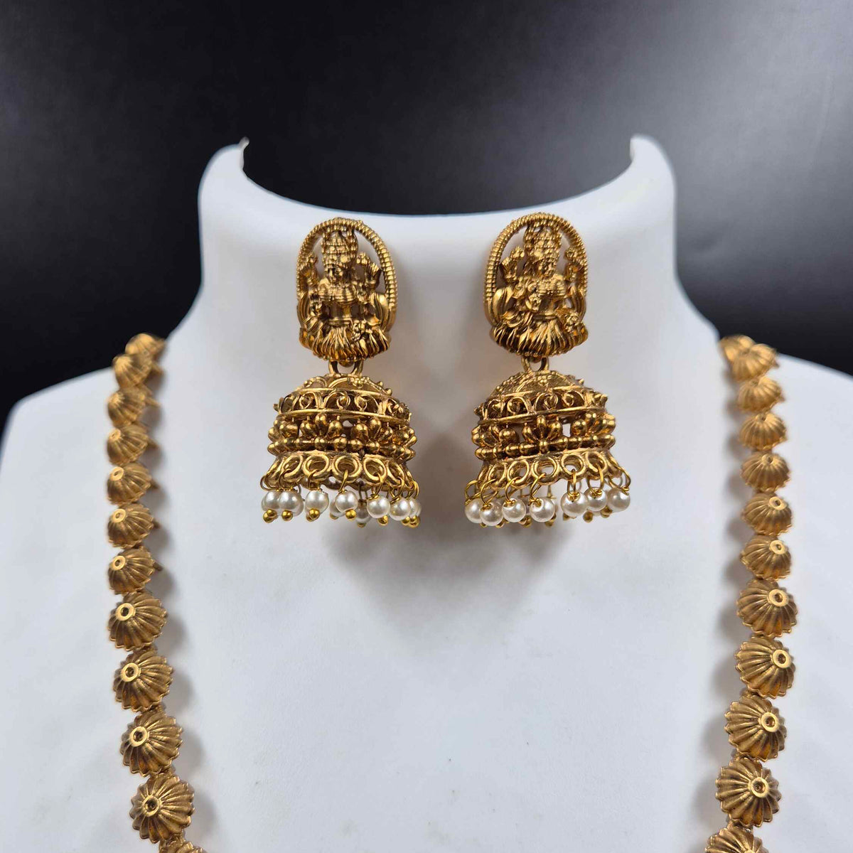 Lakshmi Long Necklace with Ruby & Pearl Pendant Set