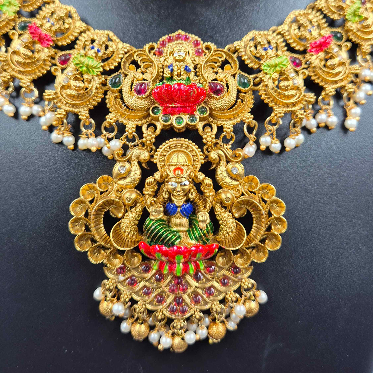 Lakshmi Meenakari Necklace Set with Pearl Jhumkas