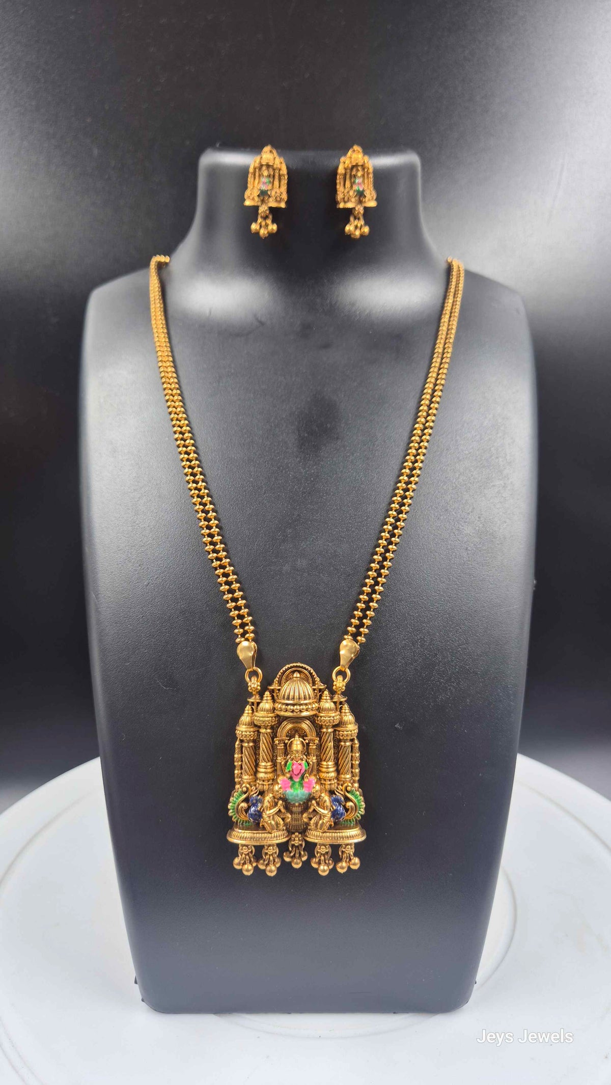 Double strand gold bead chain lakshmi haram & Earrings
