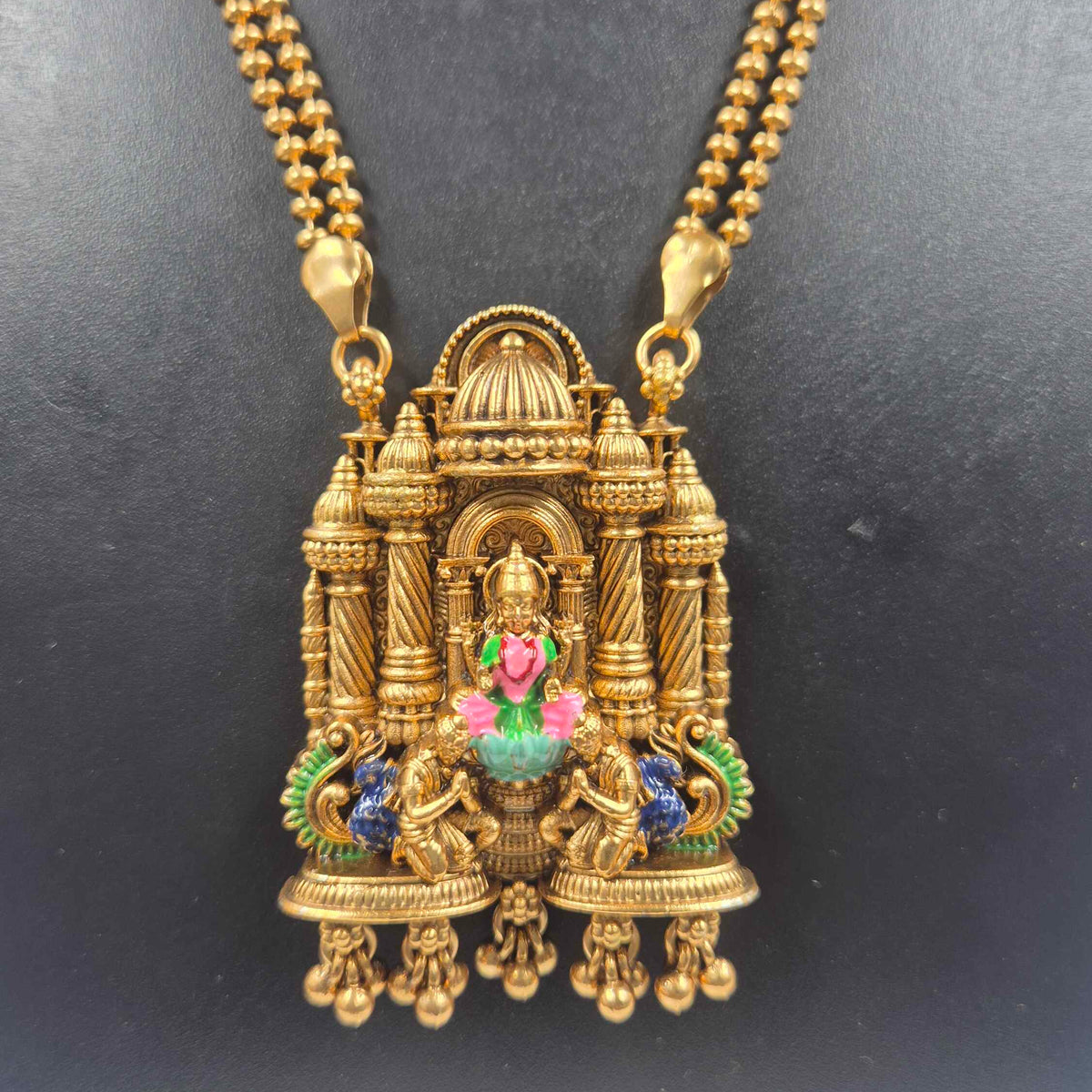 Double strand gold bead chain lakshmi haram & Earrings