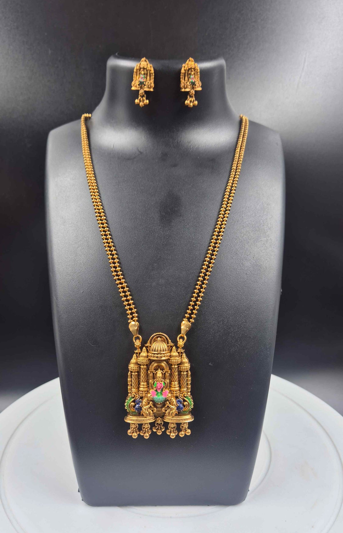 Double strand gold bead chain lakshmi haram & Earrings