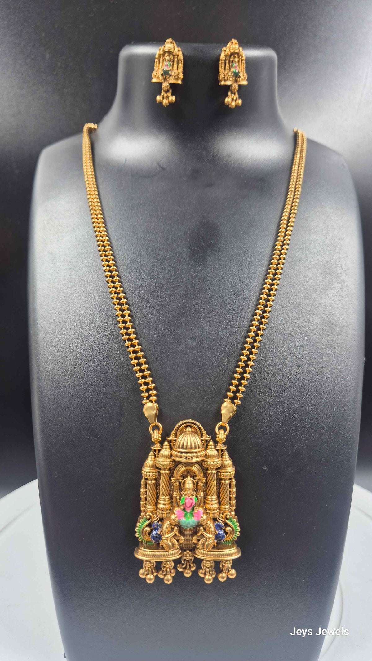 Double strand gold bead chain lakshmi haram & Earrings