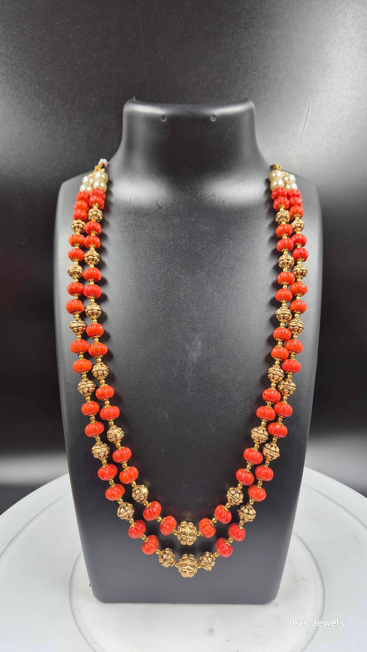 Orange  Beaded Double Layer Traditional Haram with Gold Tone Beads