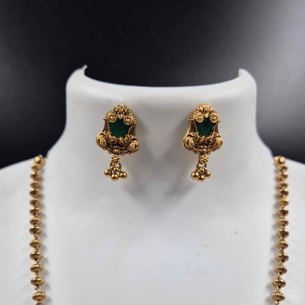 Green Stone Peacock Pendant Necklace with Traditional Earrings