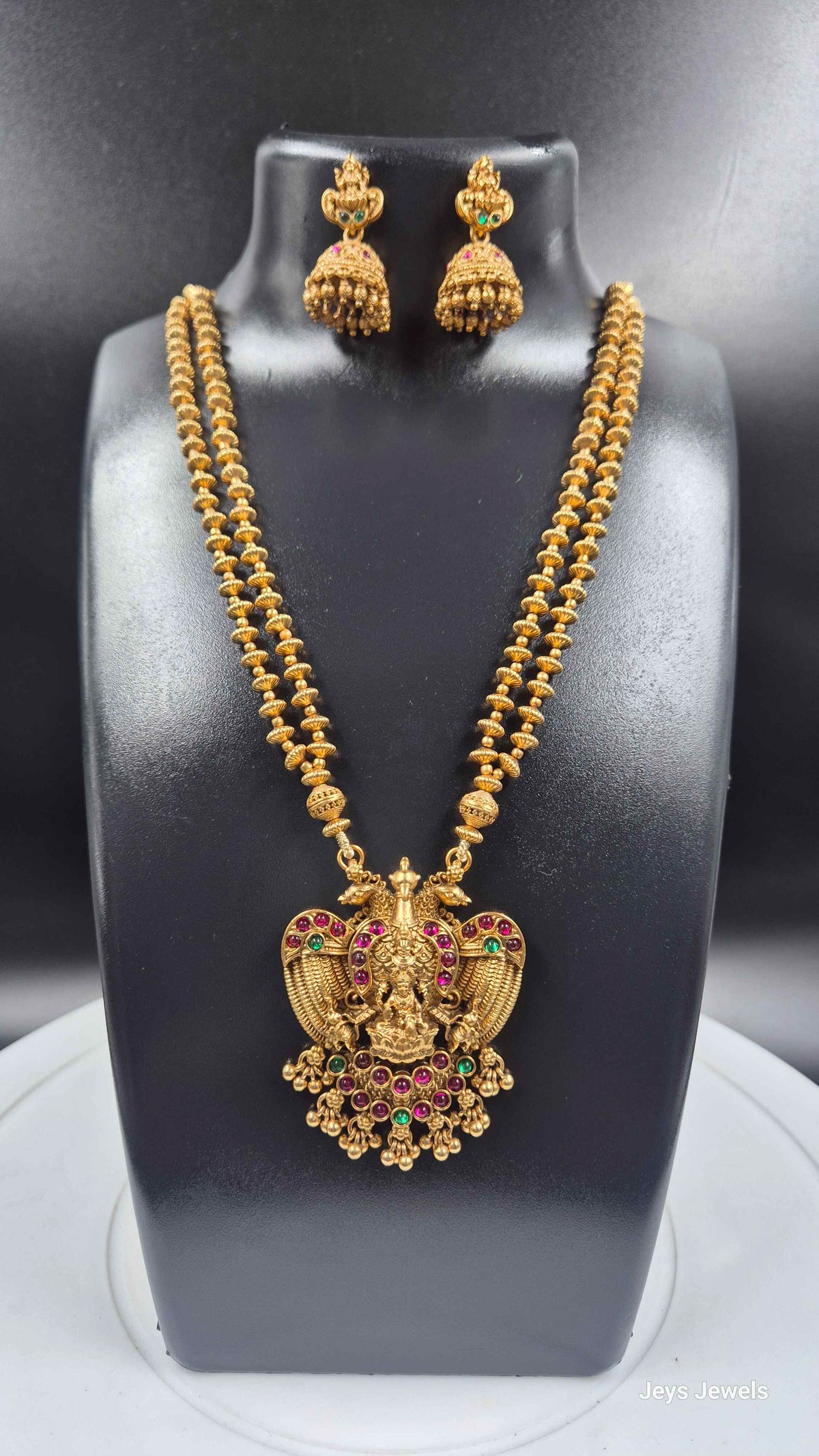 Double Headed Garuda & Lakshmi Pendant Haram Necklace Set