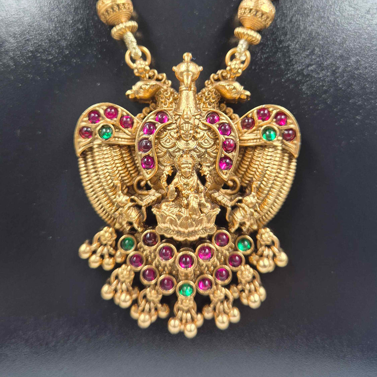 Double Headed Garuda & Lakshmi Pendant Haram Necklace Set