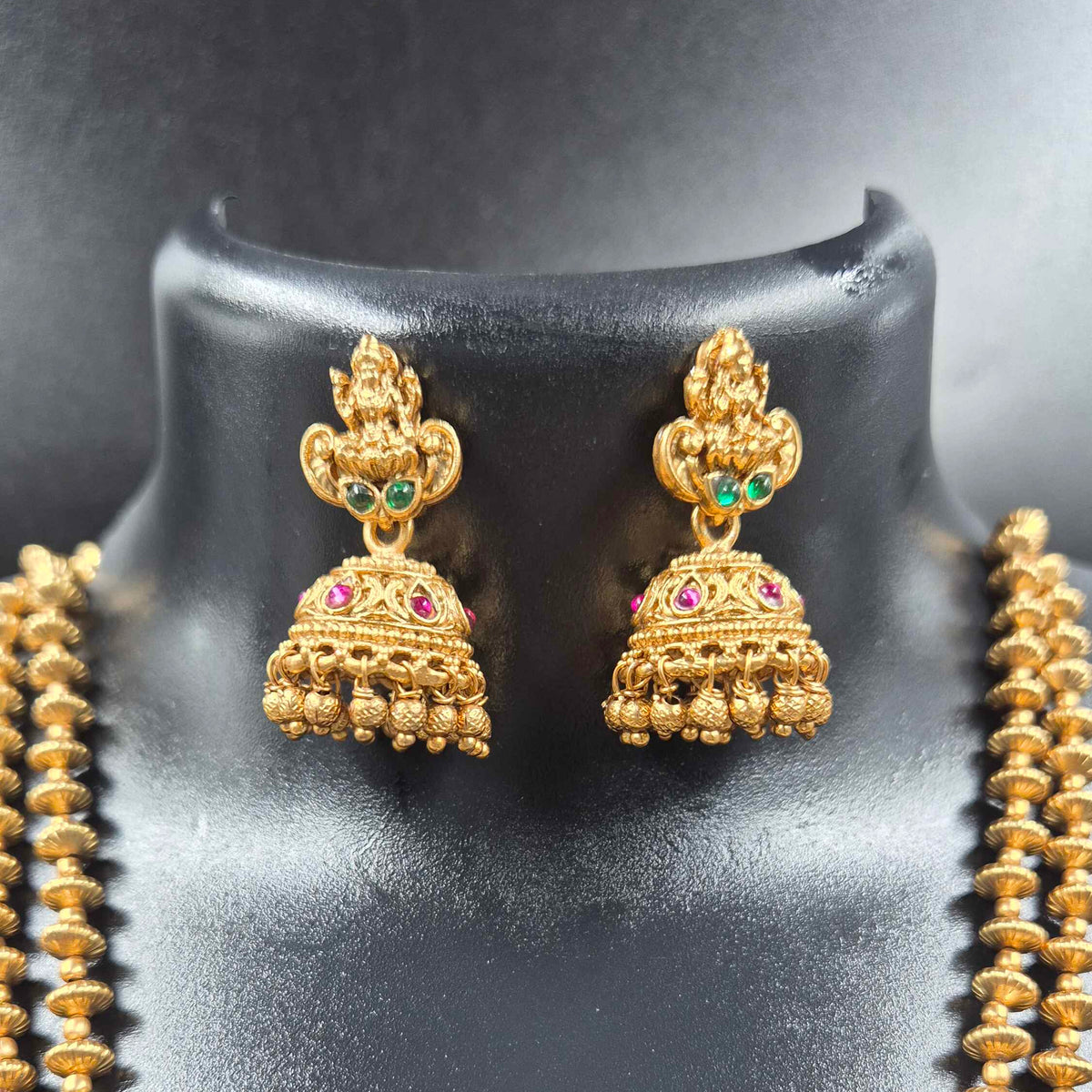 Double Headed Garuda & Lakshmi Pendant Haram Necklace Set