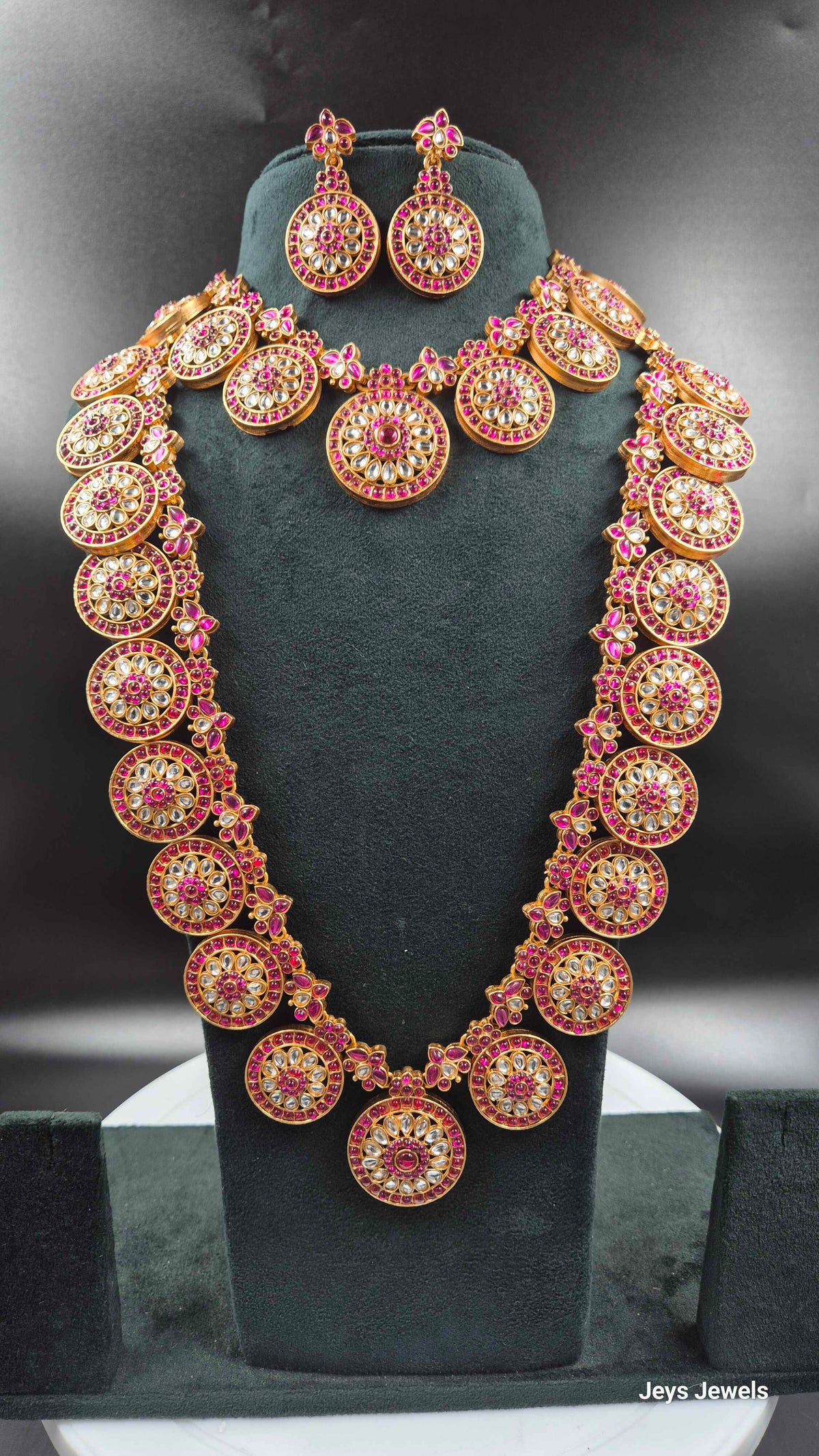 Kemp Stone Necklace Combo Set with Matching Earrings | Pink & White