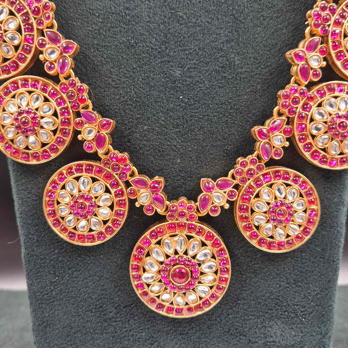 Kemp Stone Necklace Combo Set with Matching Earrings | Pink & White