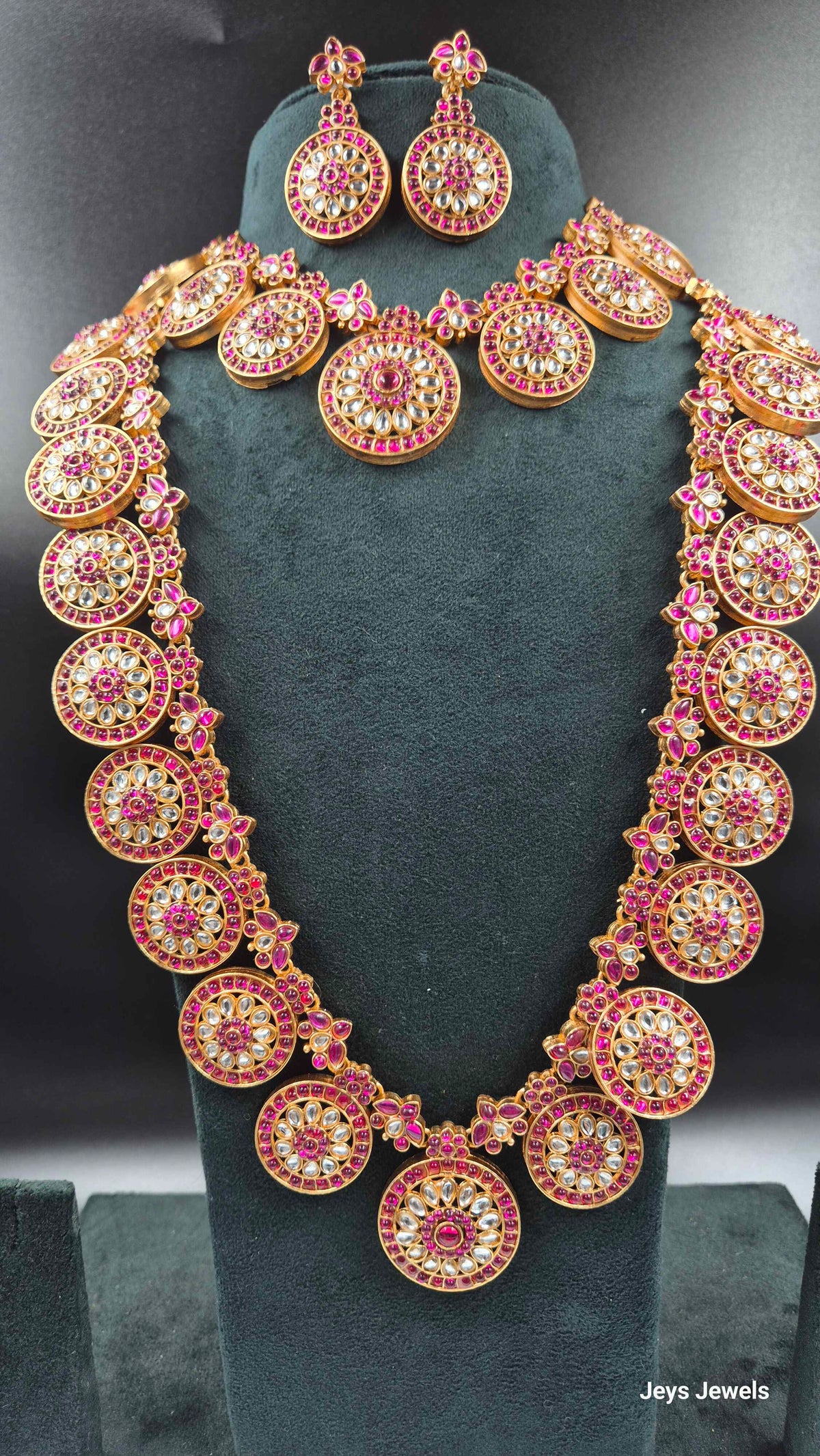 Kemp Stone Necklace Combo Set with Matching Earrings | Pink & White