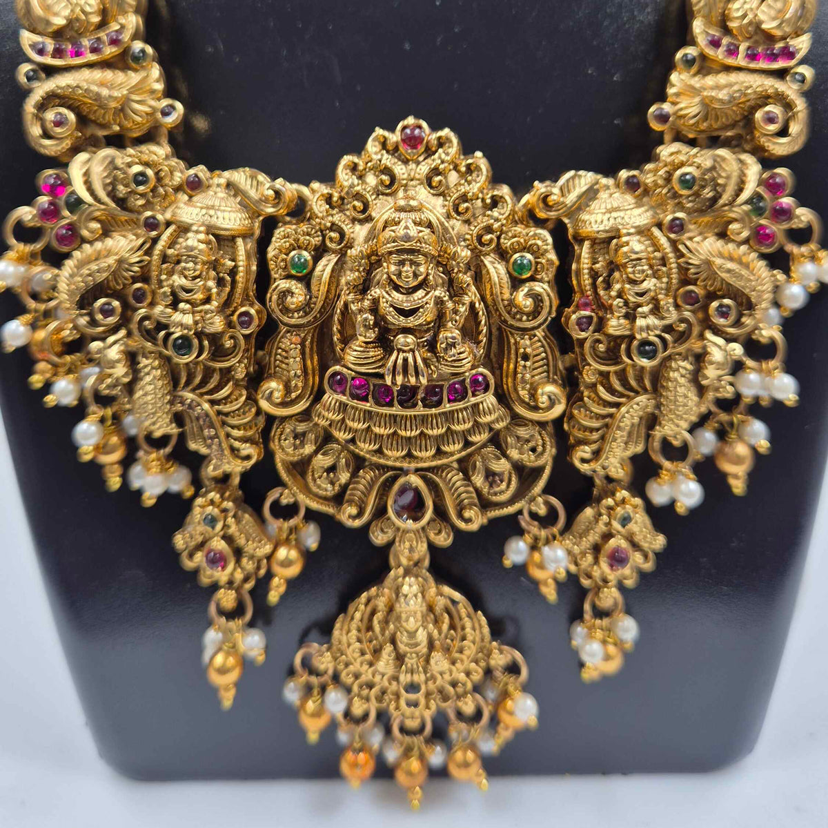 Lakshmi Temple Necklace with Peacock Motifs & Pearls