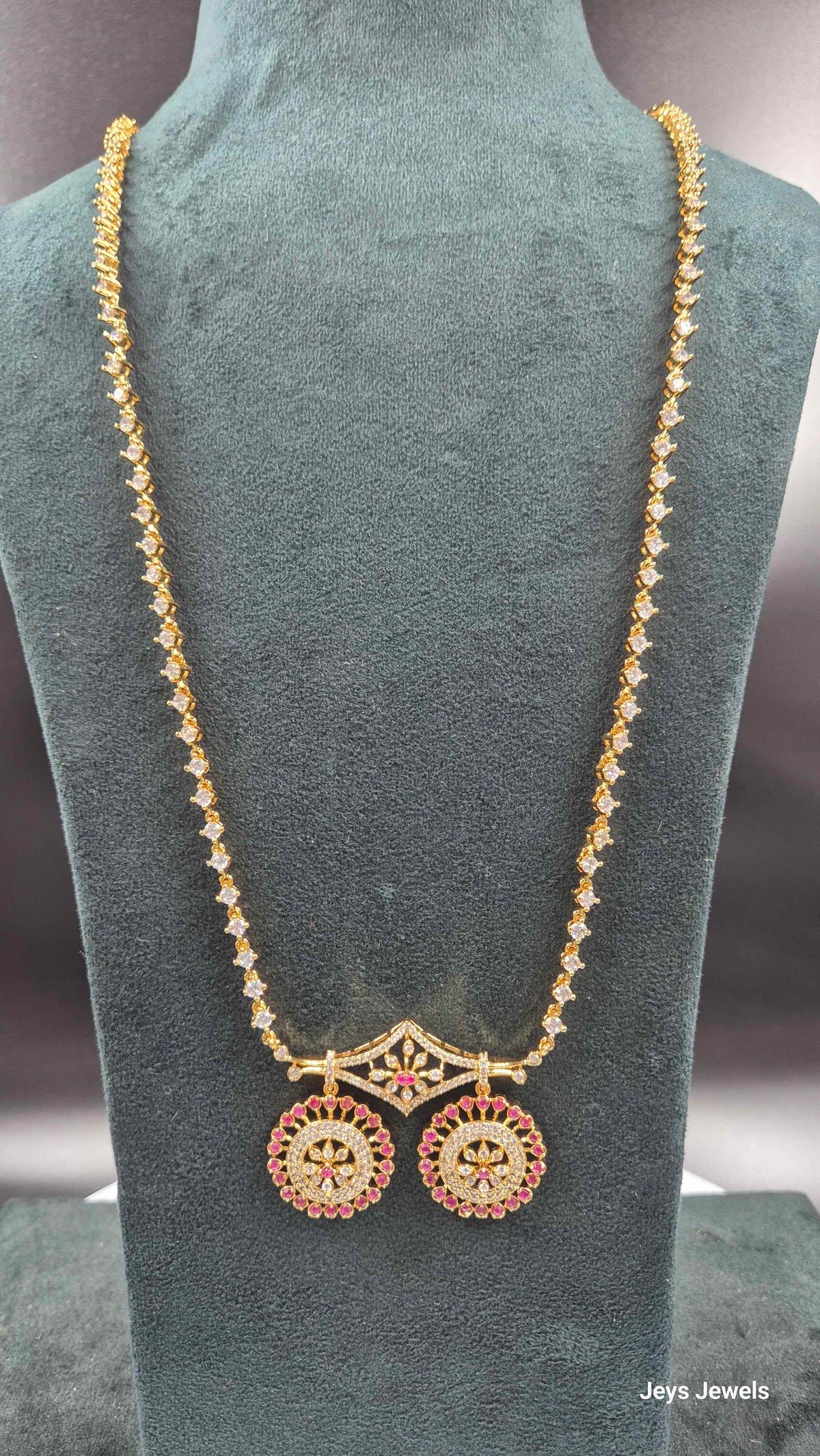 Diamond Replica Mangalsutra with Pink Stone Pendant