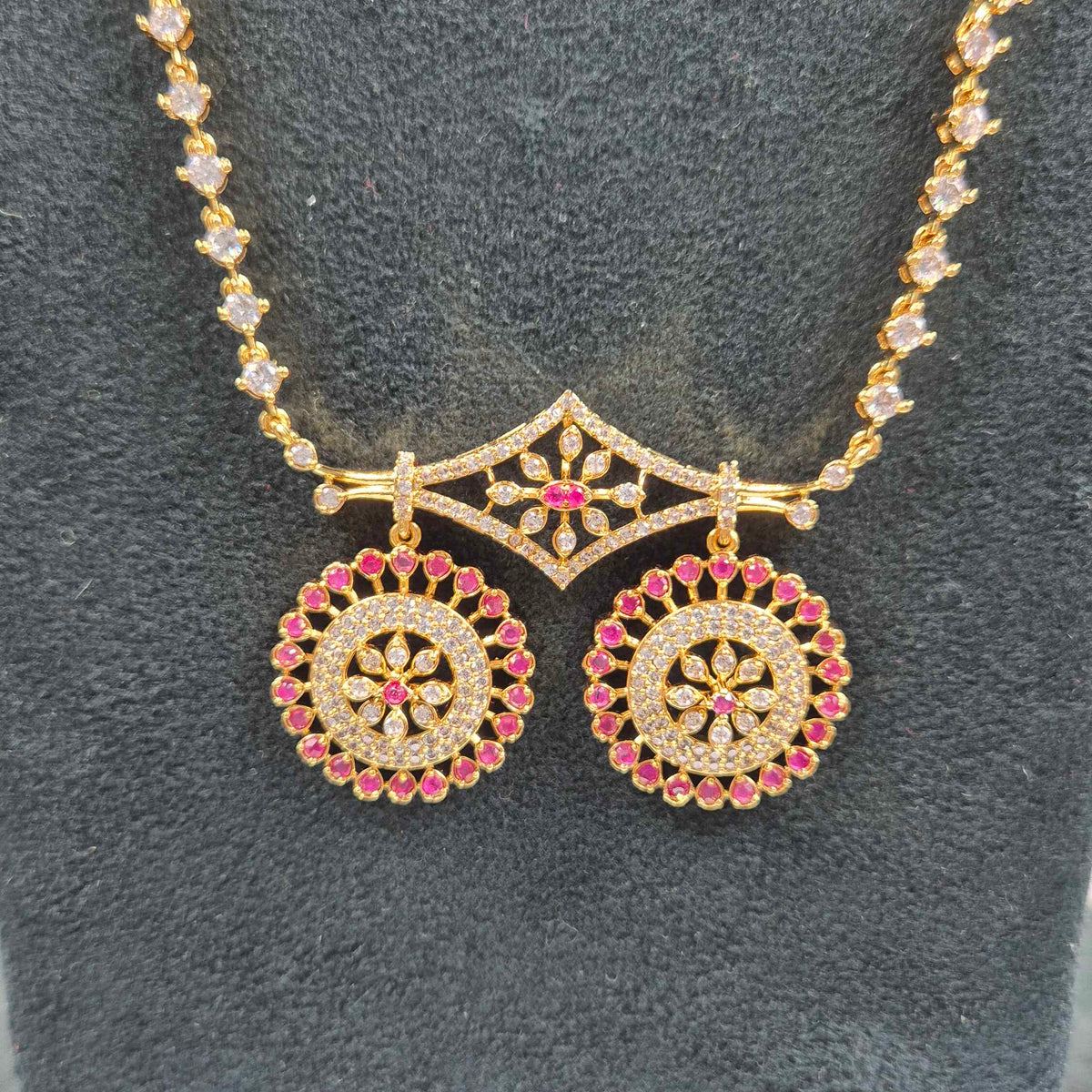 Diamond Replica Mangalsutra with Pink Stone Pendant