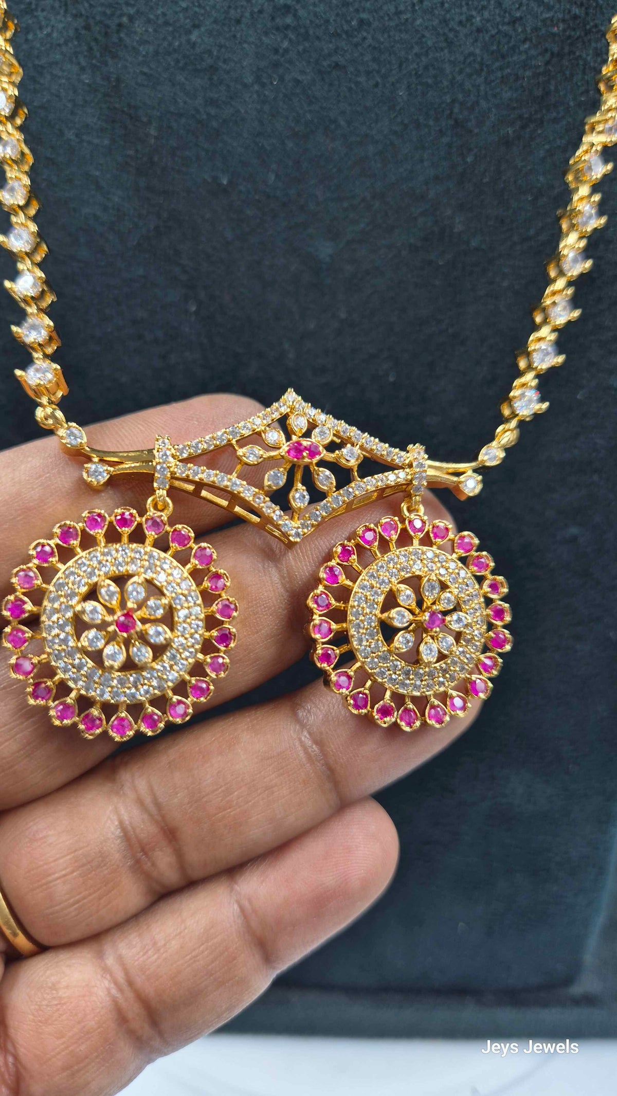 Diamond Replica Mangalsutra with Pink Stone Pendant