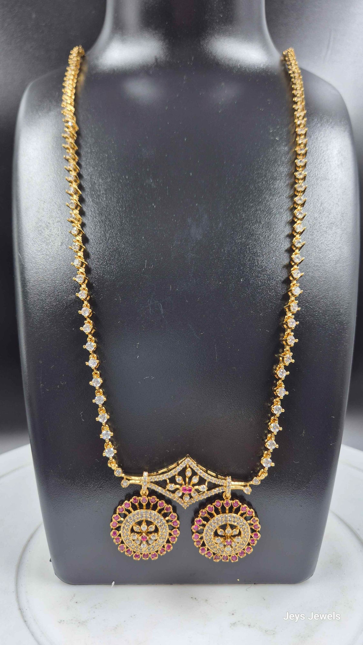 Diamond Replica Mangalsutra with Pink Stone Pendant