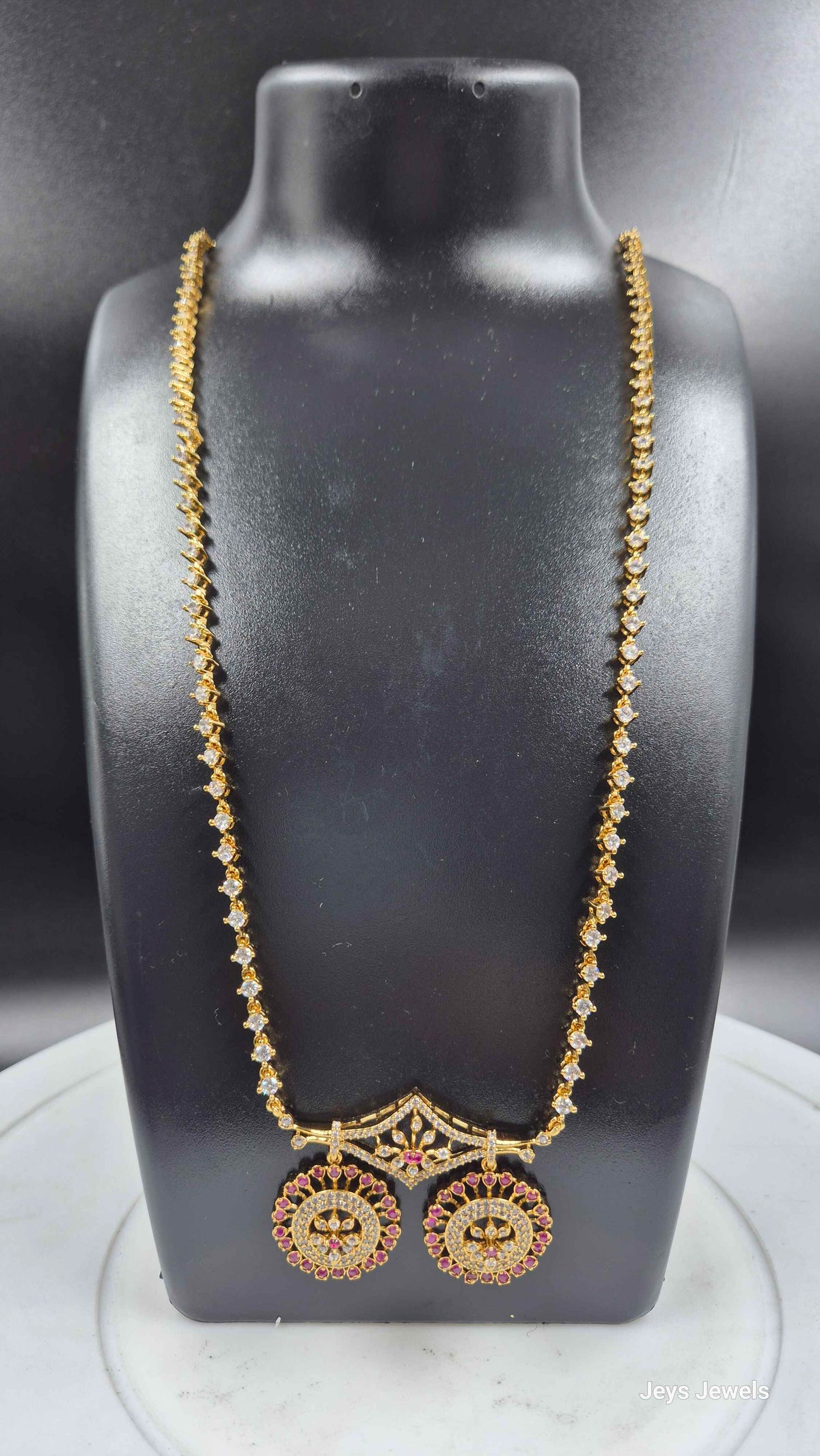 Diamond Replica Mangalsutra with Pink Stone Pendant