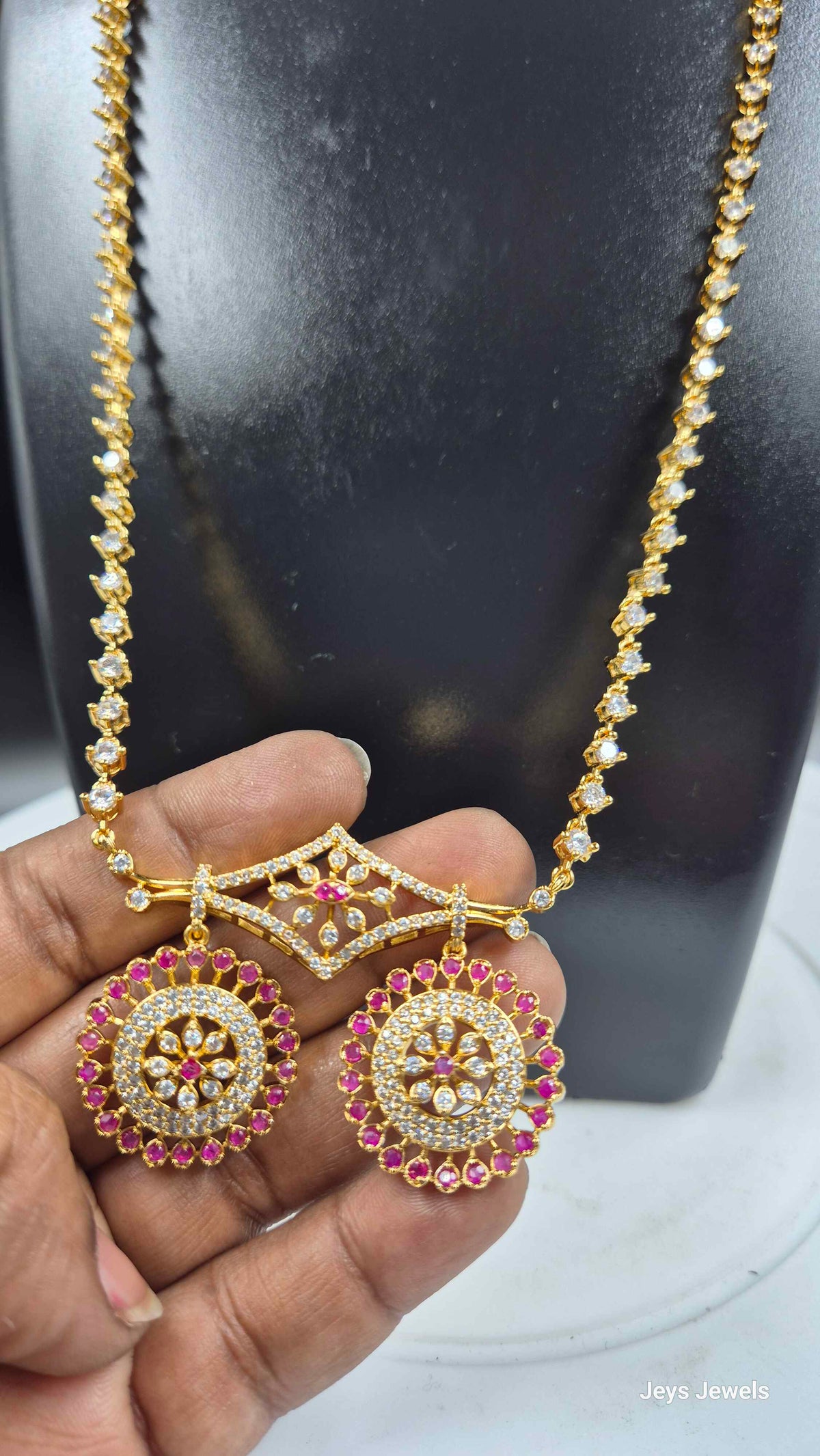 Diamond Replica Mangalsutra with Pink Stone Pendant