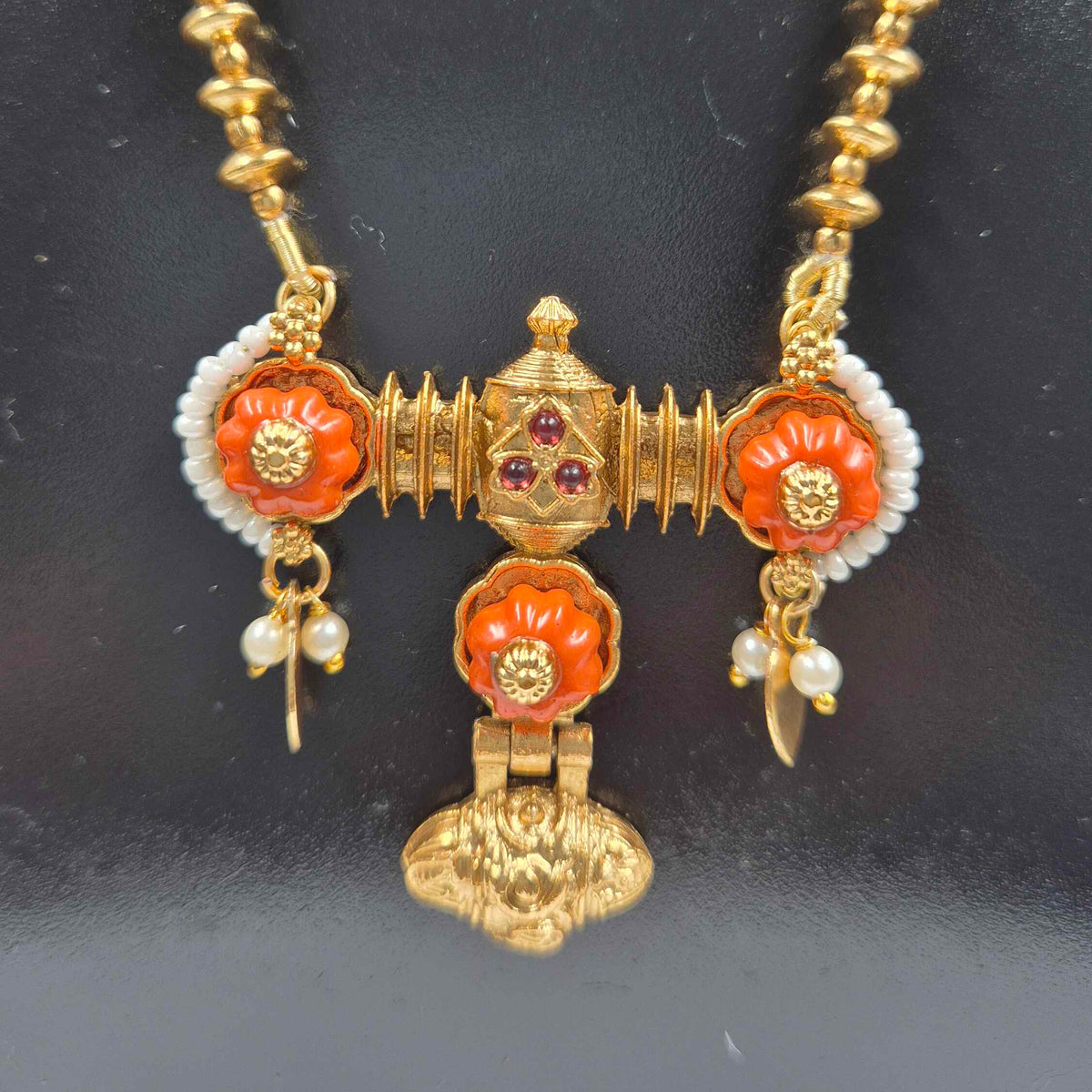 Orange coral in floral pattern haram  & Matching Earrings