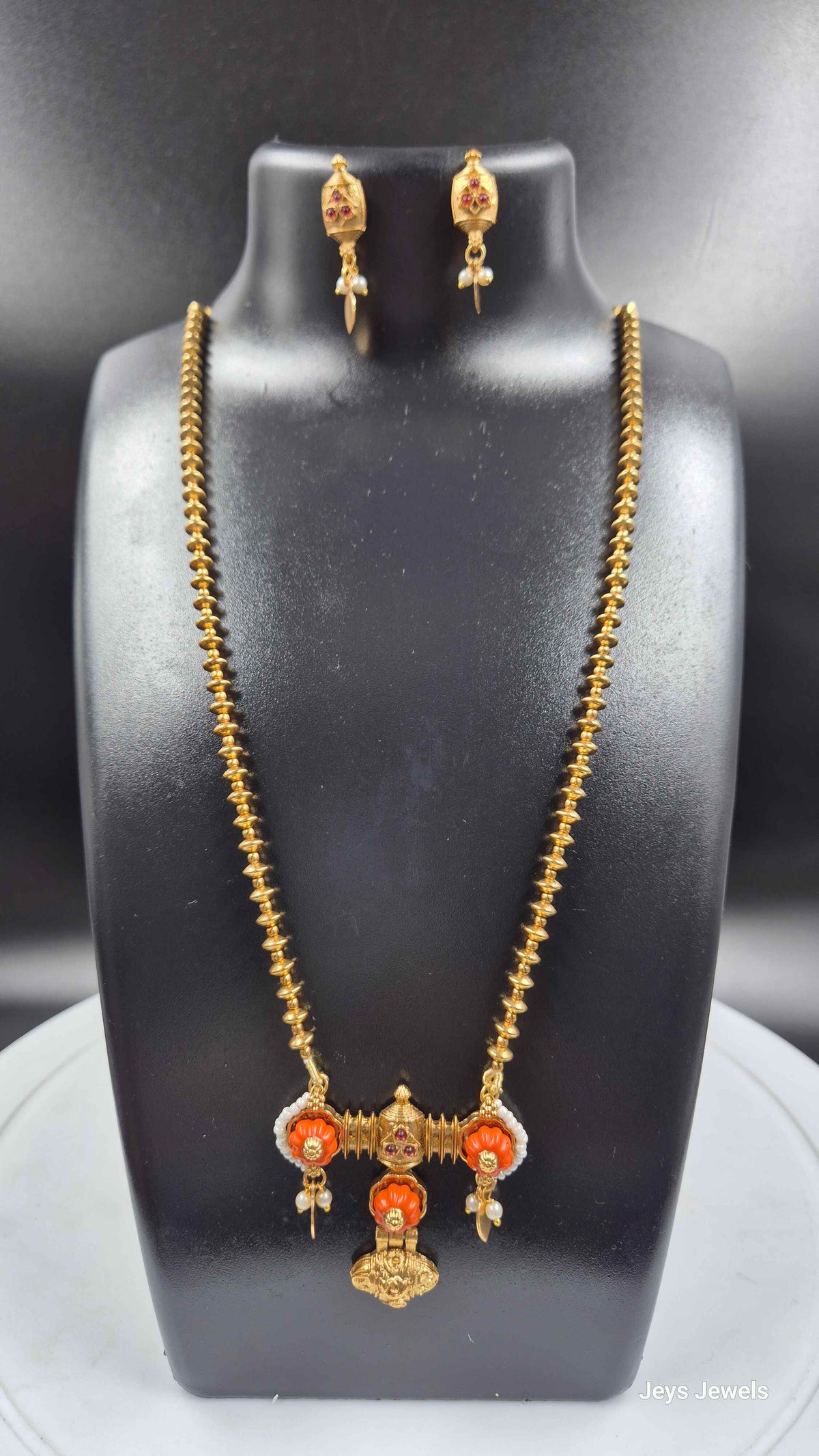 Orange coral in floral pattern haram  & Matching Earrings