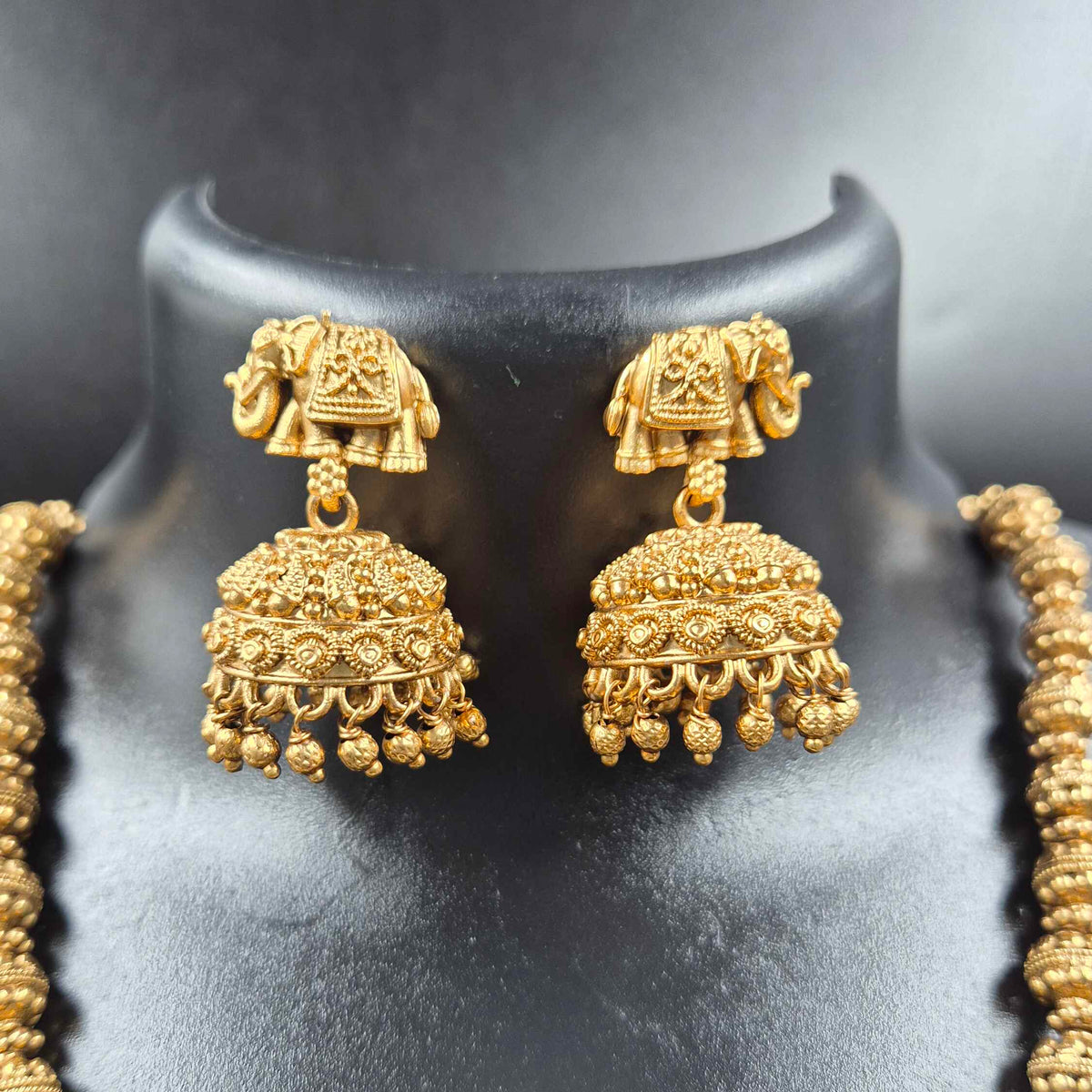 Round Elephant Dollar Pendant Necklace Set with Jhumkas