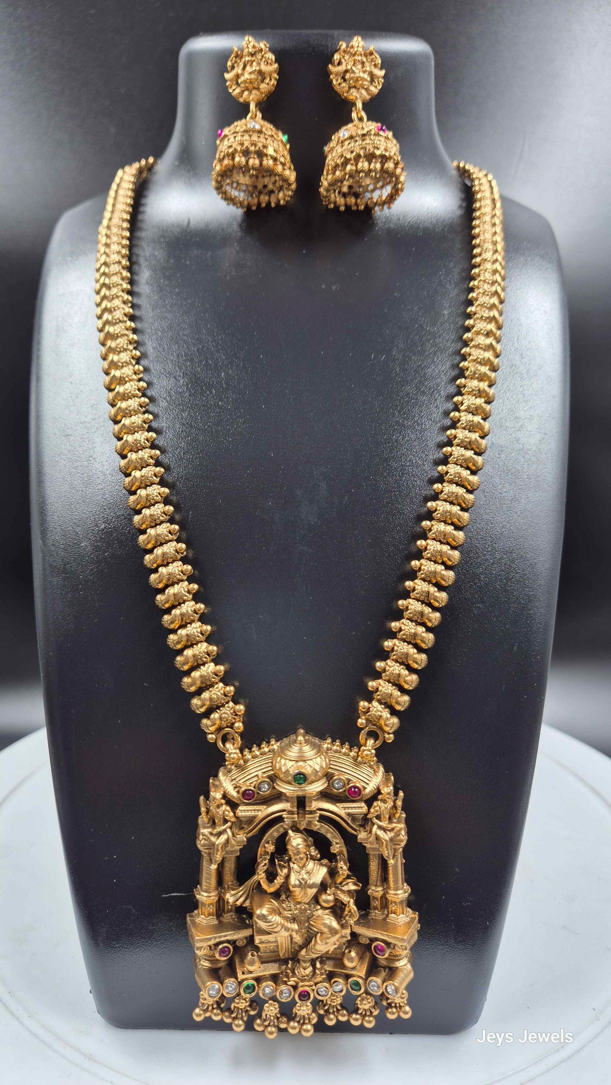 Lakshmi Temple Pendant Necklace Set with Jhumkas