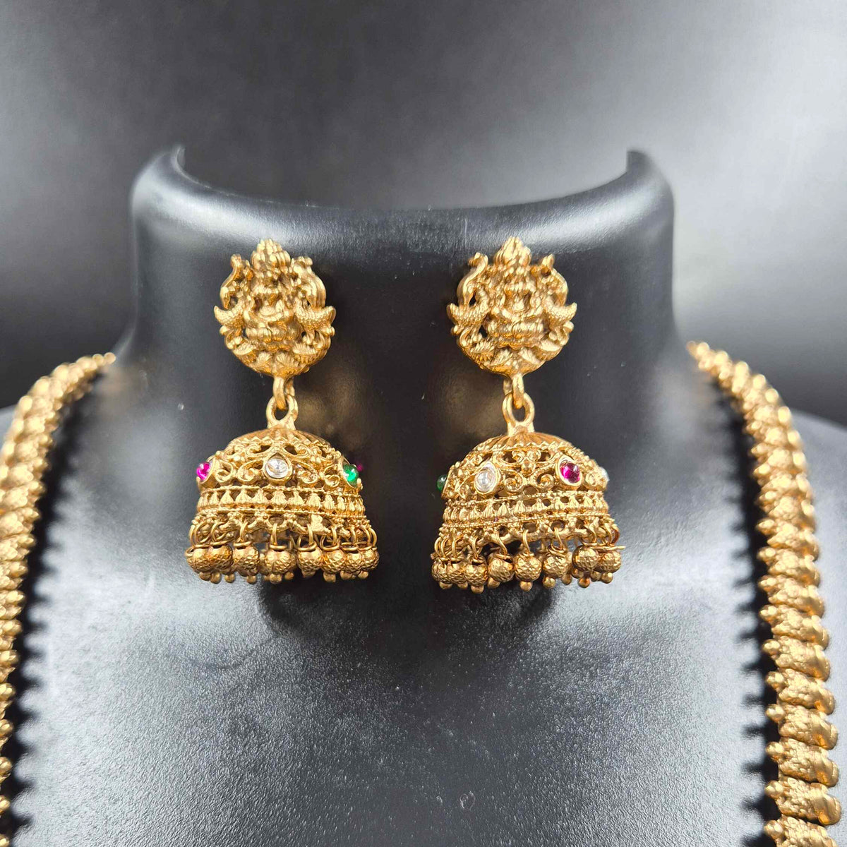 Lakshmi Temple Pendant Necklace Set with Jhumkas