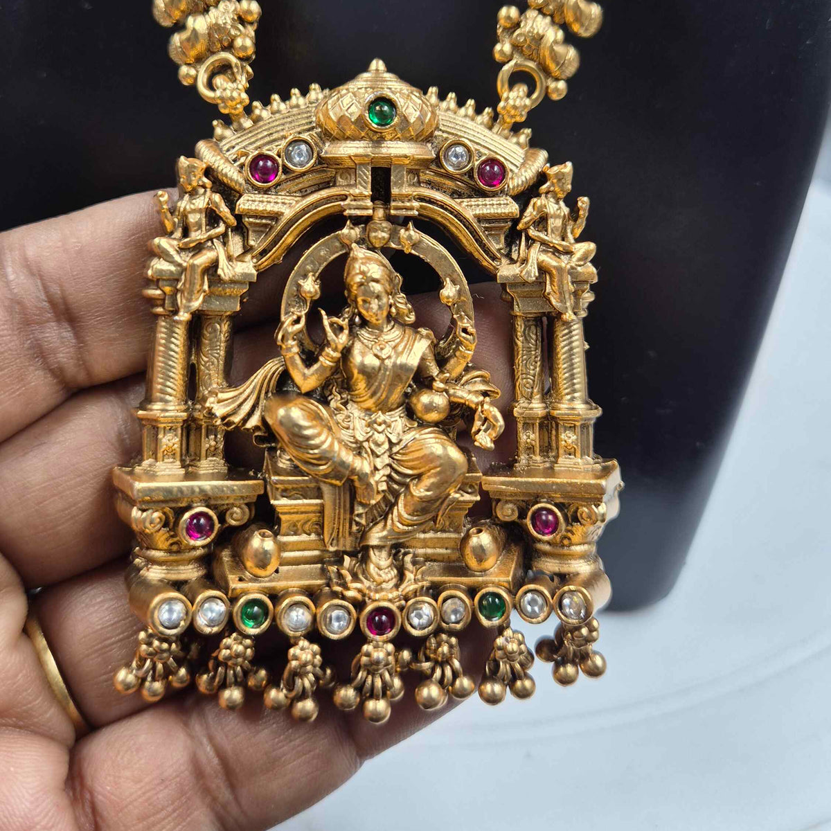 Lakshmi Temple Pendant Necklace Set with Jhumkas