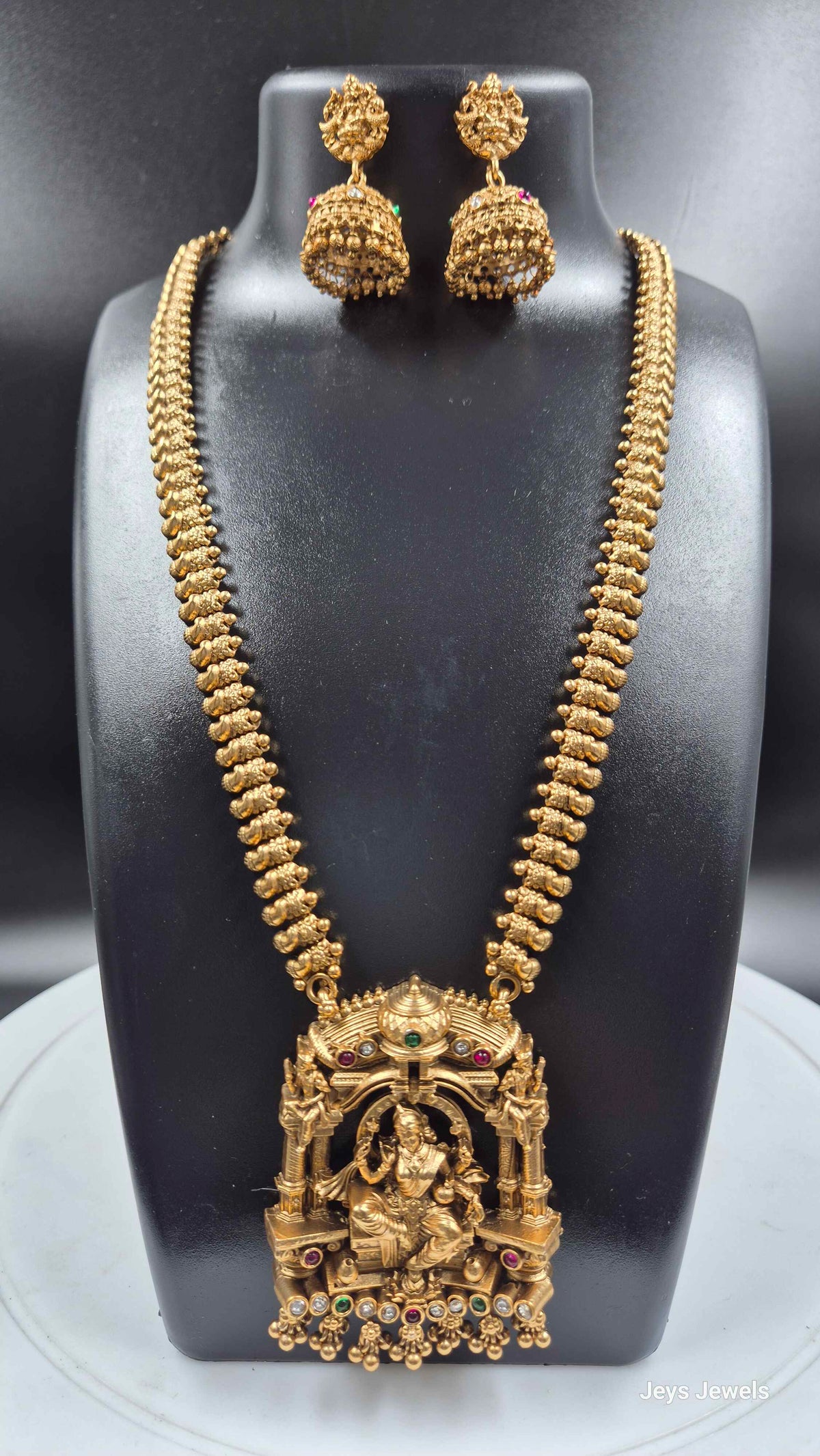 Lakshmi Temple Pendant Necklace Set with Jhumkas