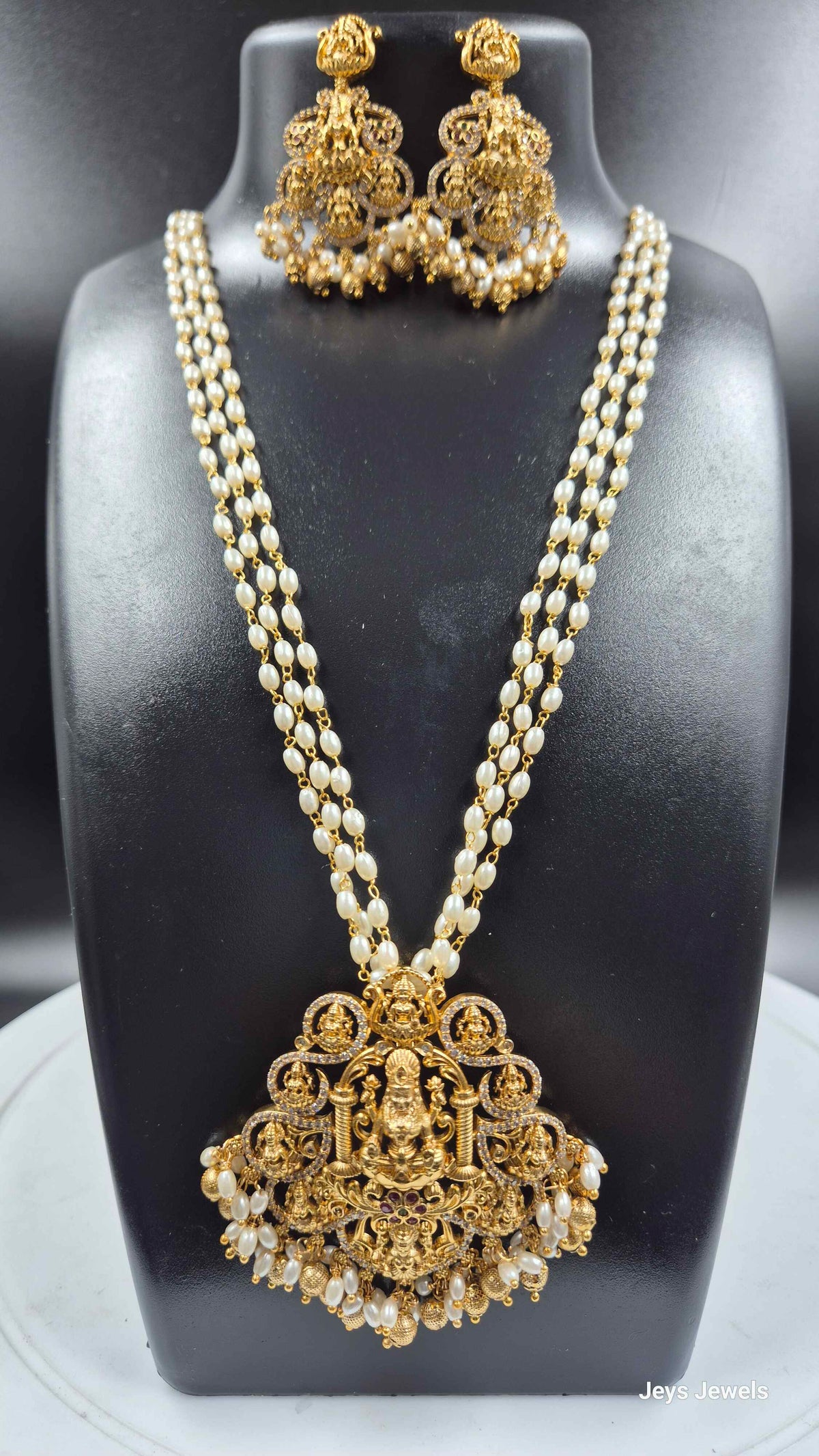 Lakshmi Pearl Necklace Set with Pendant & Jhumkas