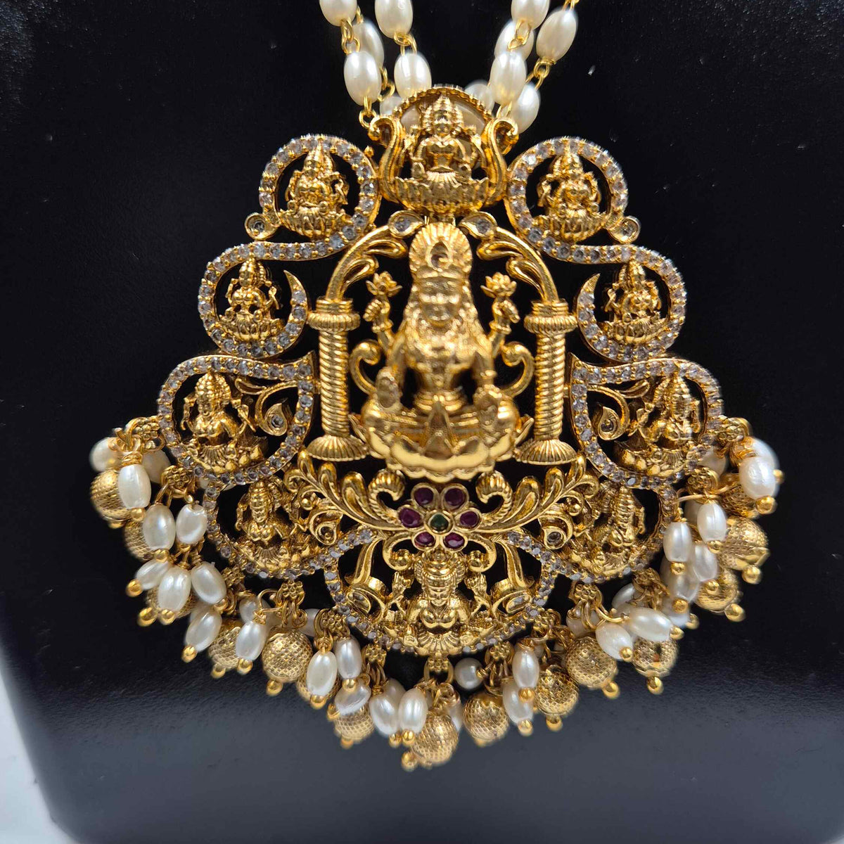 Lakshmi Pearl Necklace Set with Pendant & Jhumkas