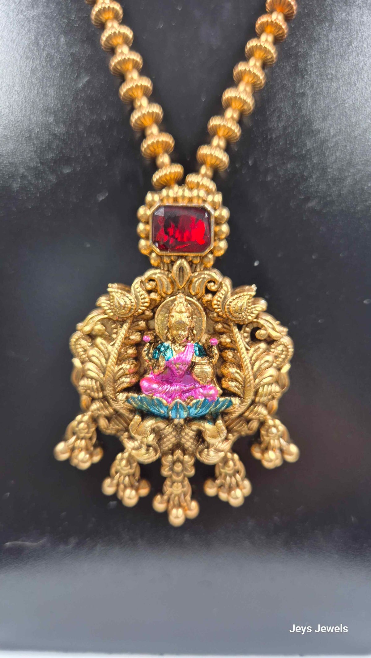 Lakshmi Pendant Necklace with Ruby Stone