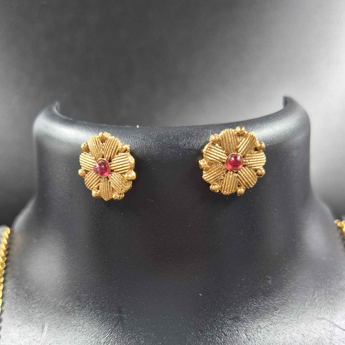 Pearl Beaded Gold Finish Necklace Set with Floral Stud Earrings