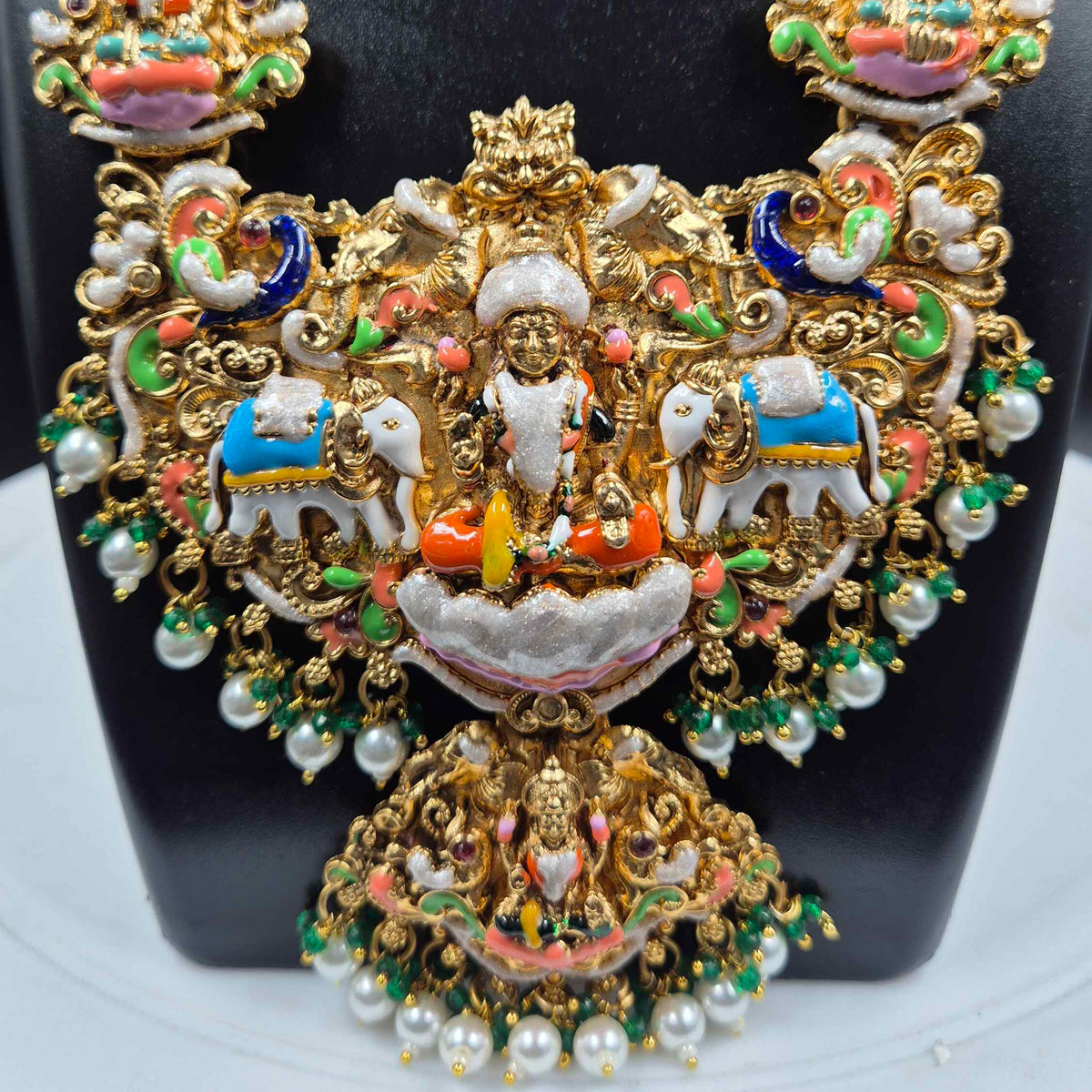 Gajalakshmi Temple Necklace with Multicolor Meenakari Work