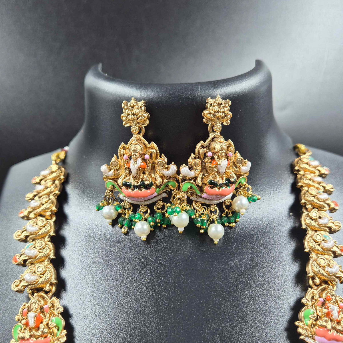 Gajalakshmi Temple Necklace with Multicolor Meenakari Work