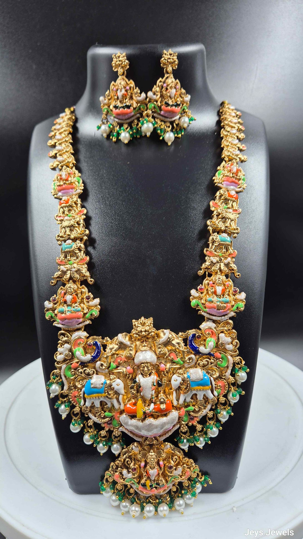 Gajalakshmi Temple Necklace with Multicolor Meenakari Work