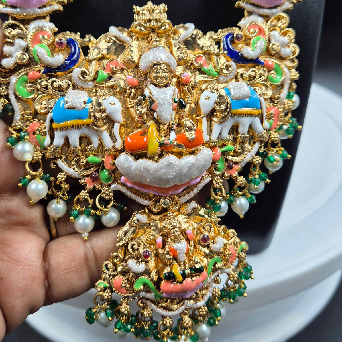 Gajalakshmi Temple Necklace with Multicolor Meenakari Work