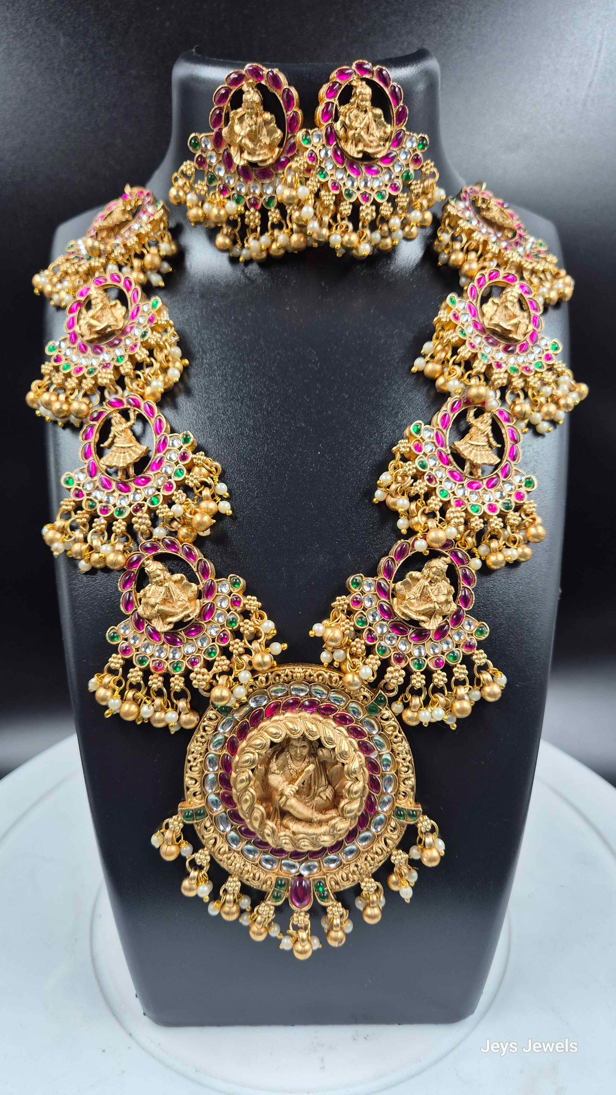 Kemp Stone Lakshmi Bridal Haram Set with Pearl Drops