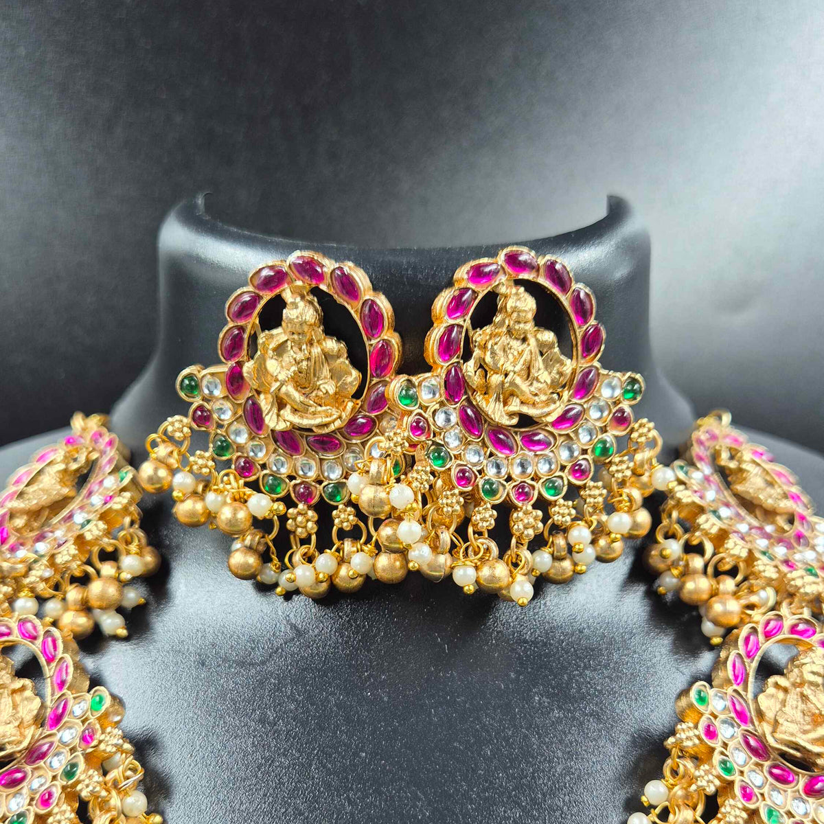 Kemp Stone Lakshmi Bridal Haram Set with Pearl Drops