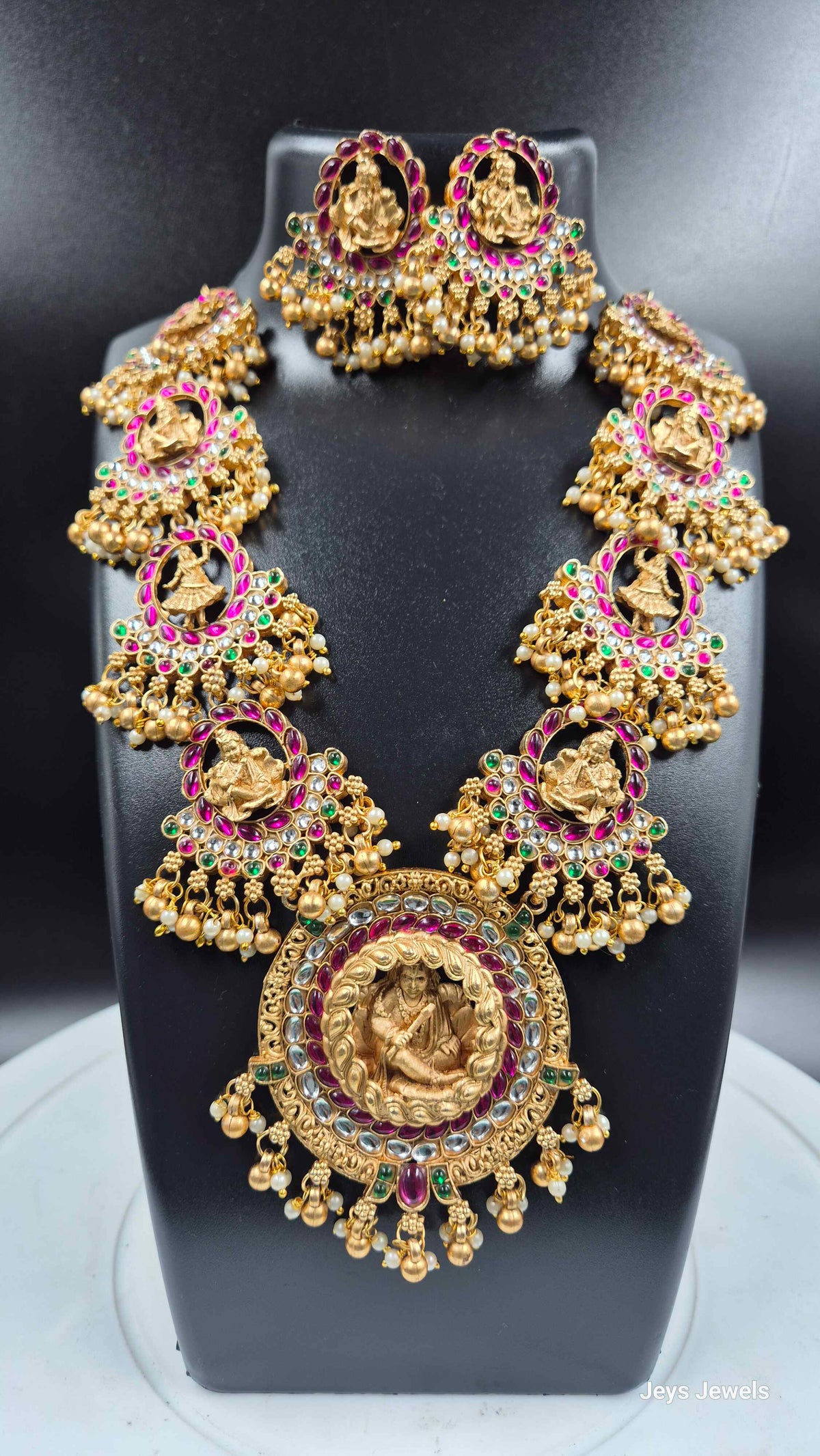 Kemp Stone Lakshmi Bridal Haram Set with Pearl Drops