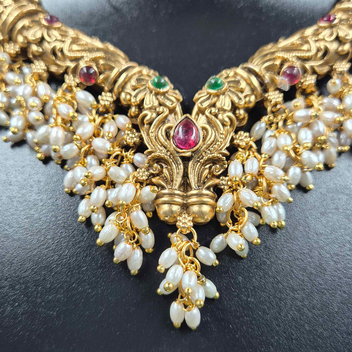 Gold Finish Necklace Set with Pearl Drops