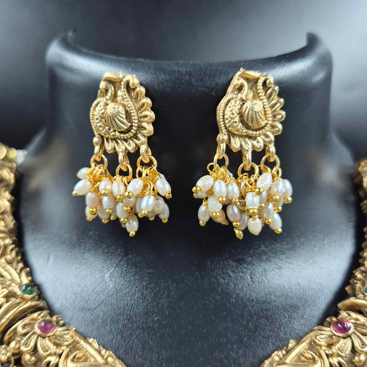 Gold Finish Necklace Set with Pearl Drops