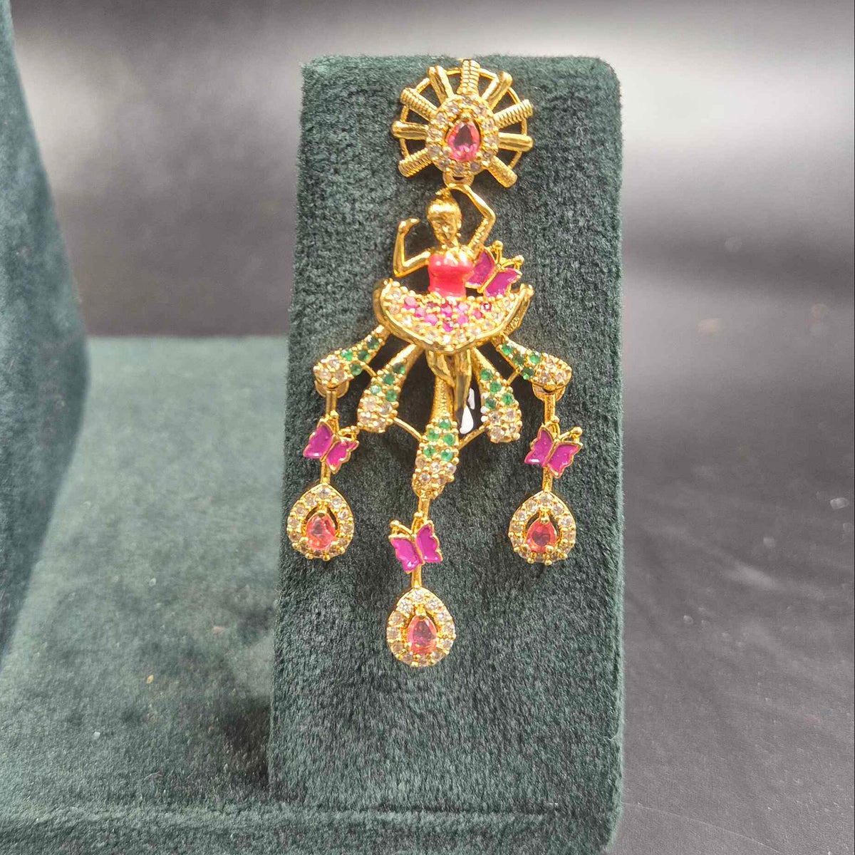 Dancing Doll Necklace with Pink and Green Stones