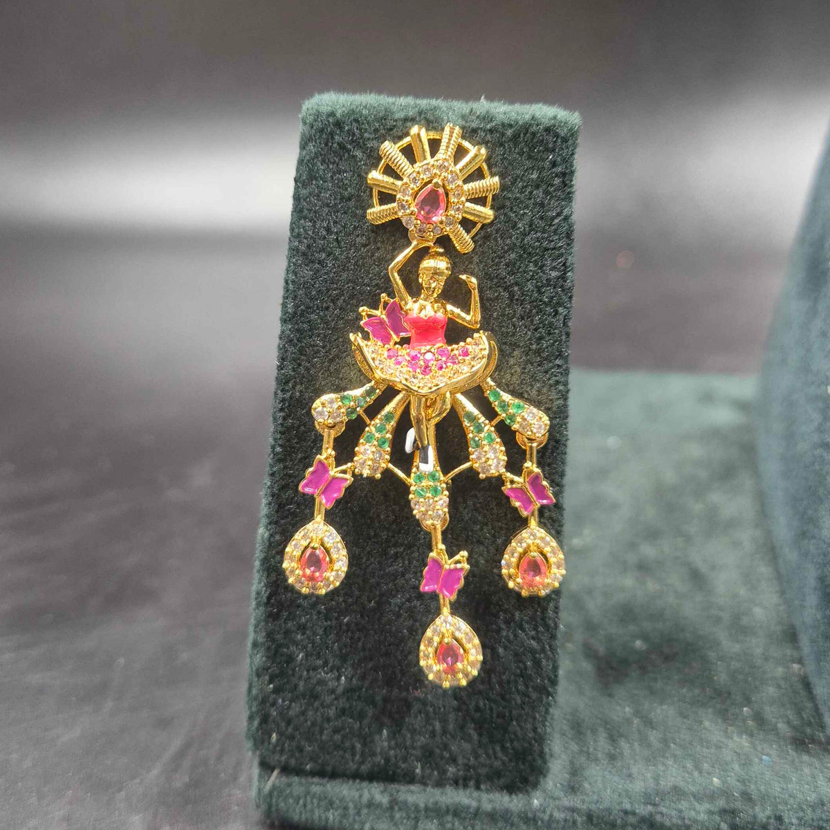 Dancing Doll Necklace with Pink and Green Stones