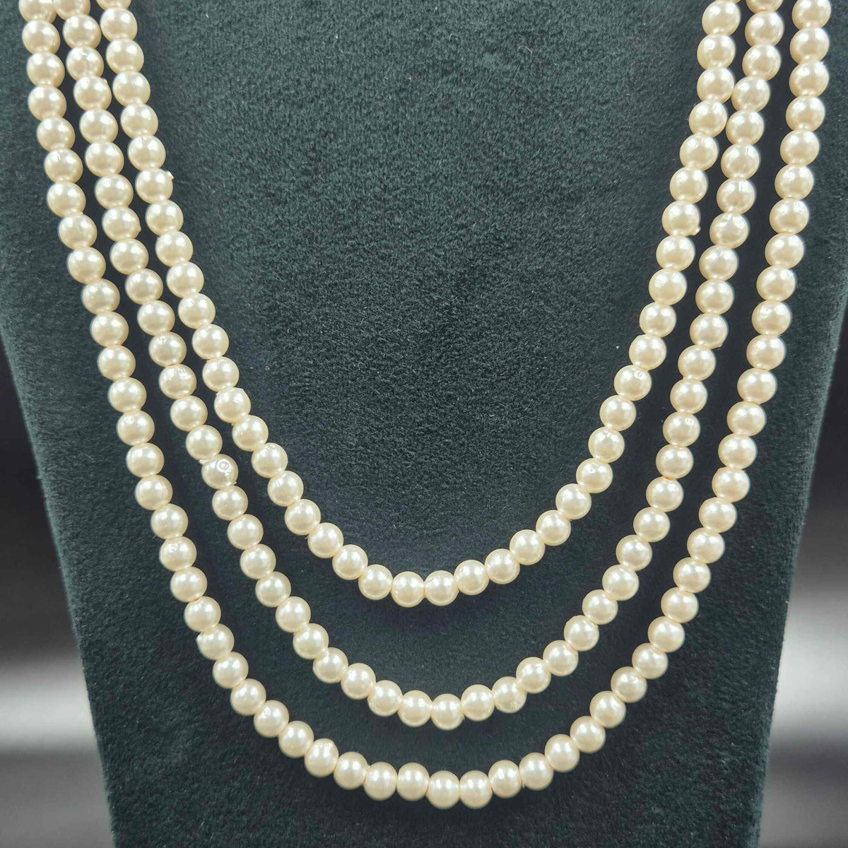 Triple Layer Pearl Mala Necklace Set with Gold Finish Earrings