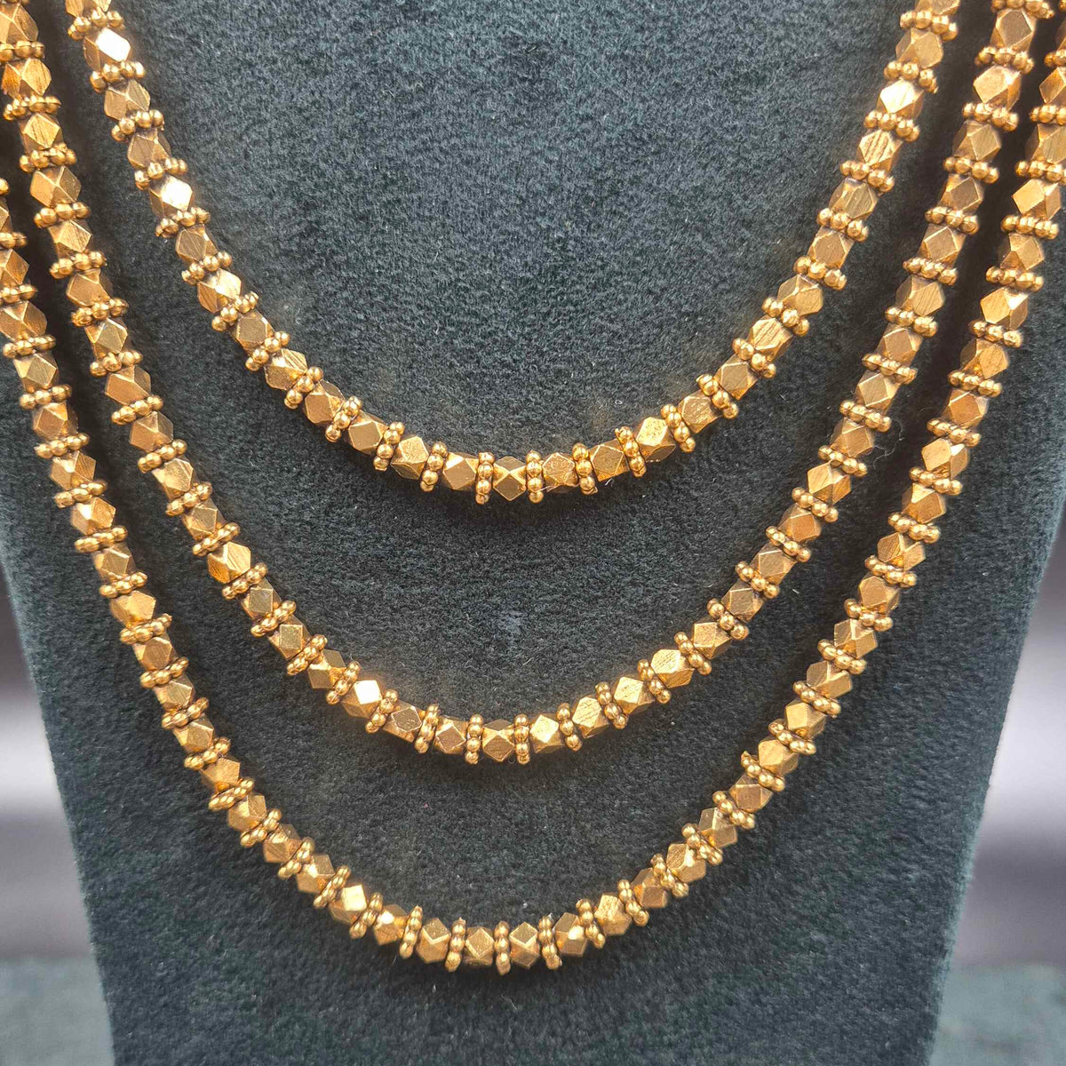 Triple Layer Gold Finish Beaded Haram Set with Jhumkas