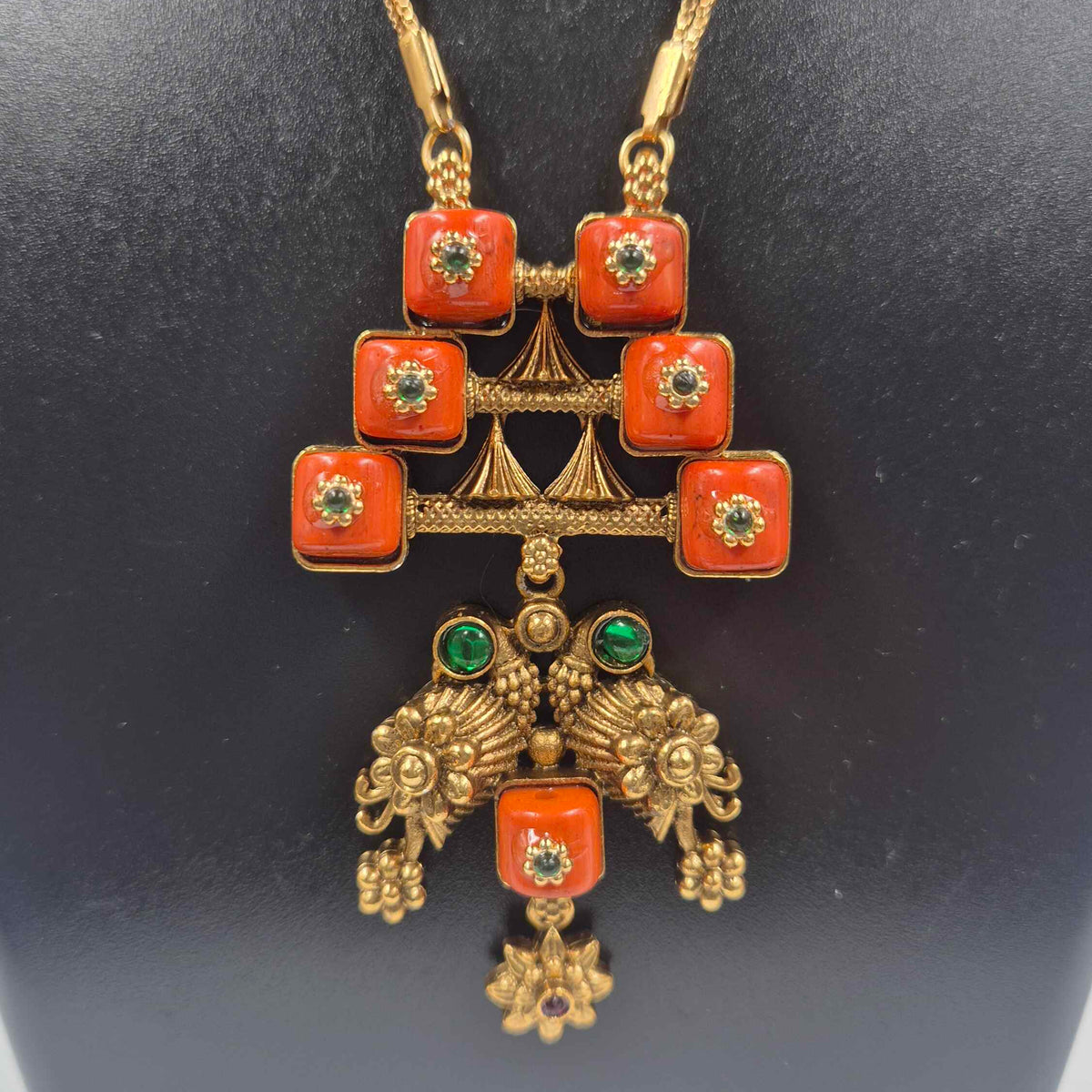 Double strand chain Set with orange coral Stones