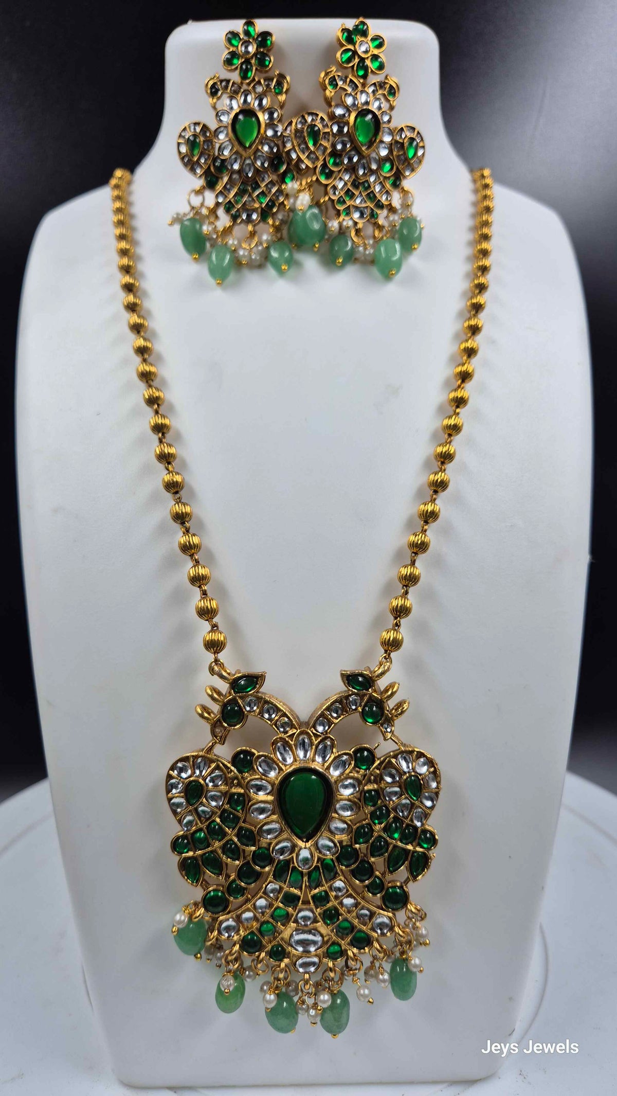 Green Kemp  Garuda Pendant Set with Earrings