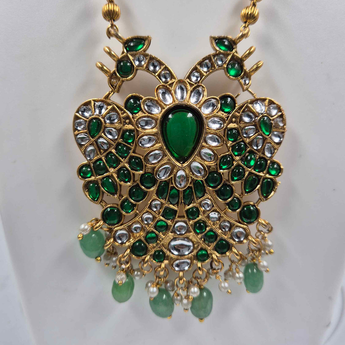 Green Kemp  Garuda Pendant Set with Earrings