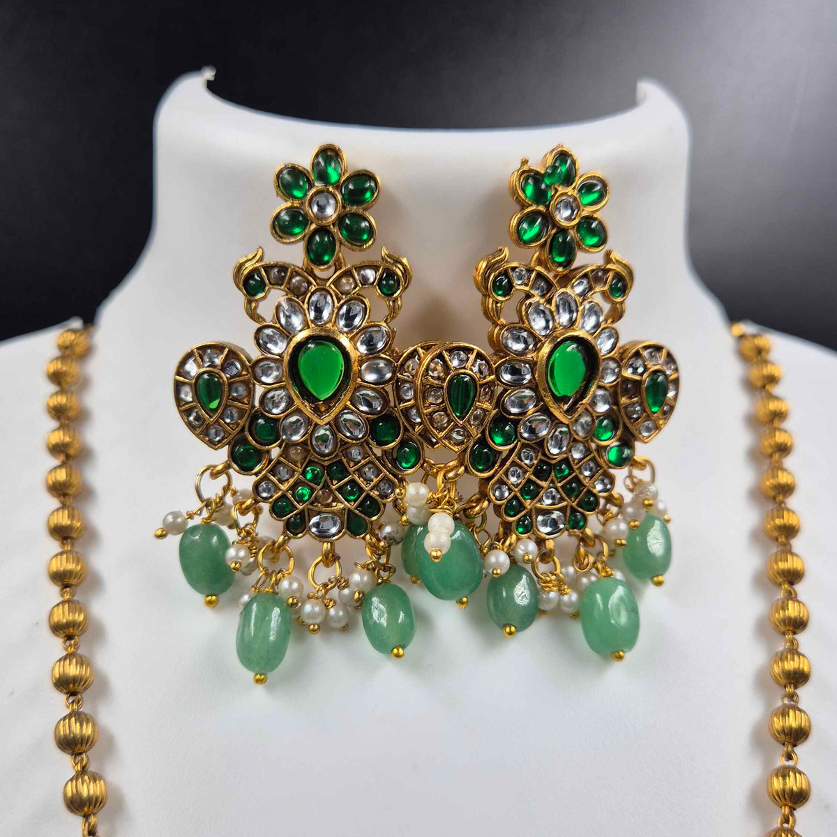 Green Kemp  Garuda Pendant Set with Earrings
